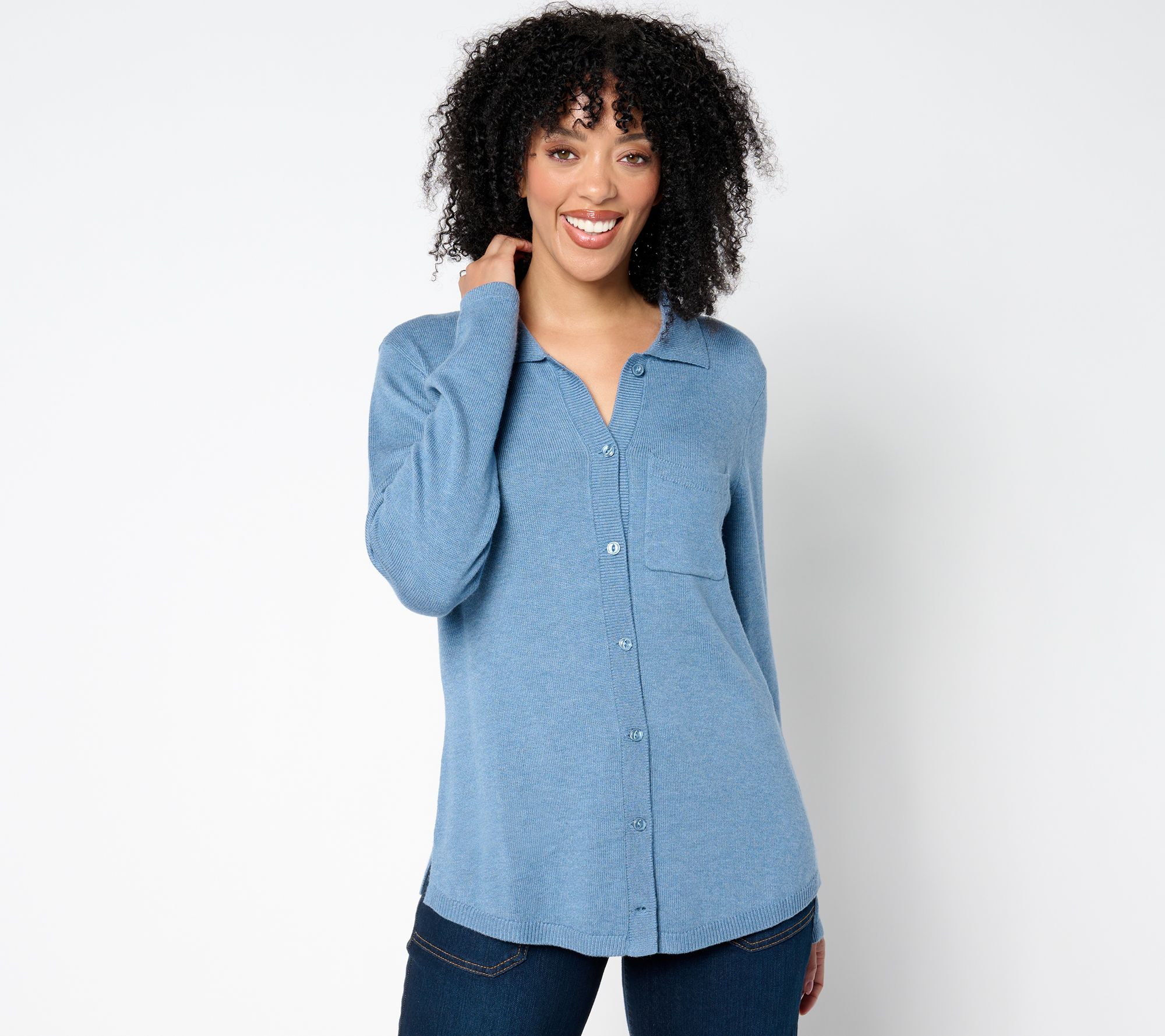 Joan Rivers Fine Gauge Sweater Boyfriend Shirt