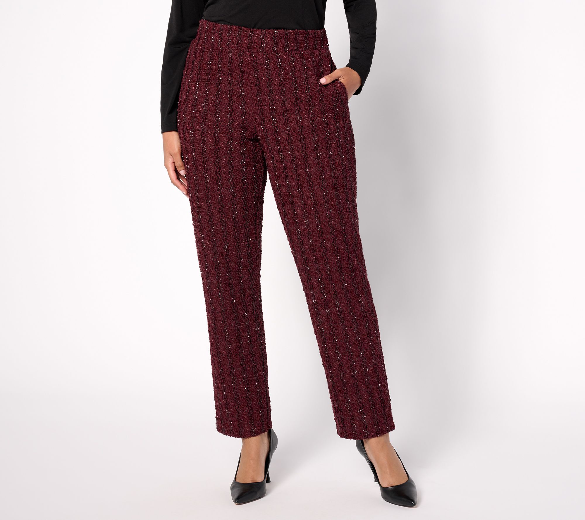 "As Is" Dennis Basso Petite Boucle Pants with Sequin Accents