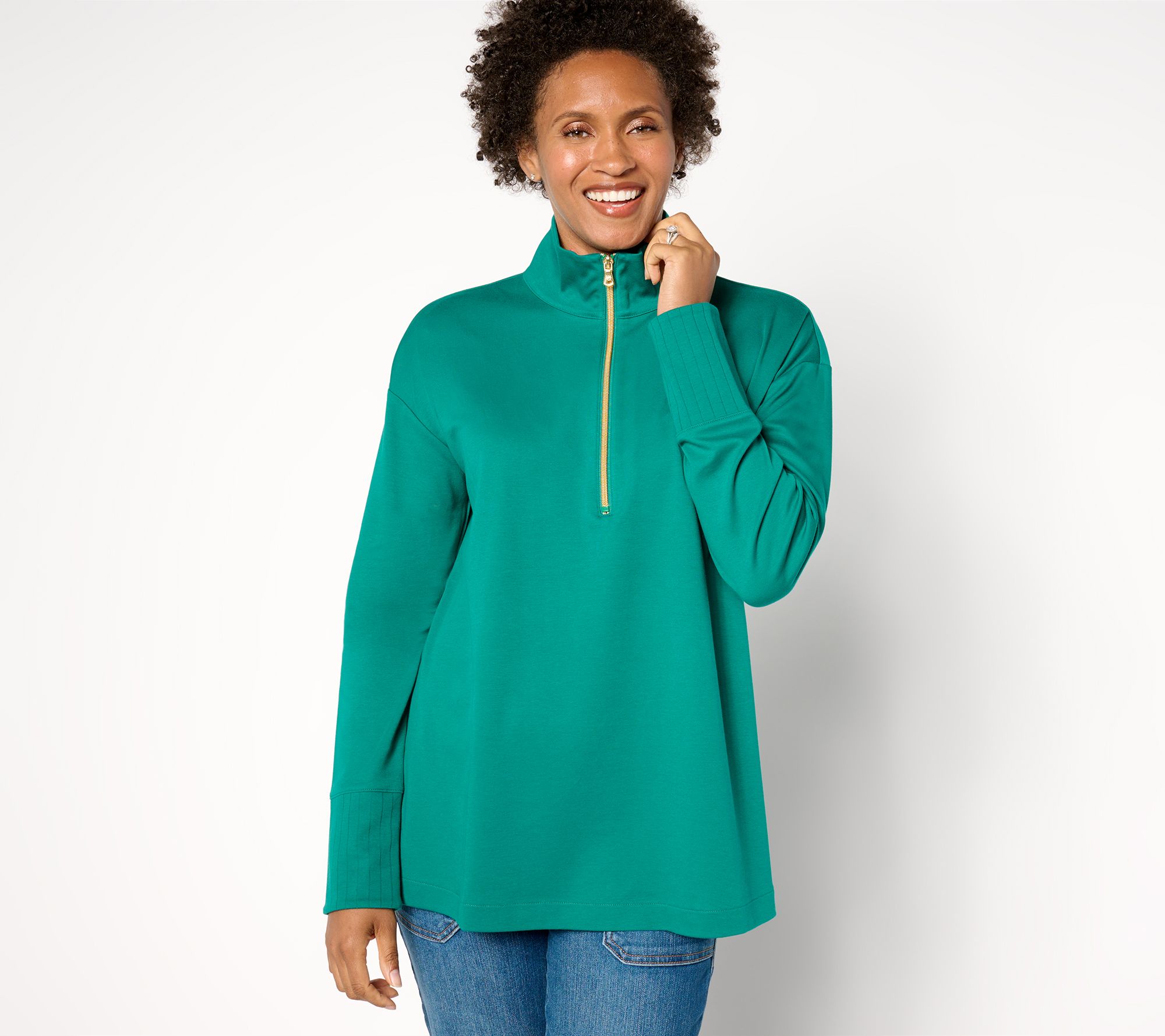 Isaac Mizrahi Live Regular Essentials Pima Cotton Quarter Zip Pullover QVC