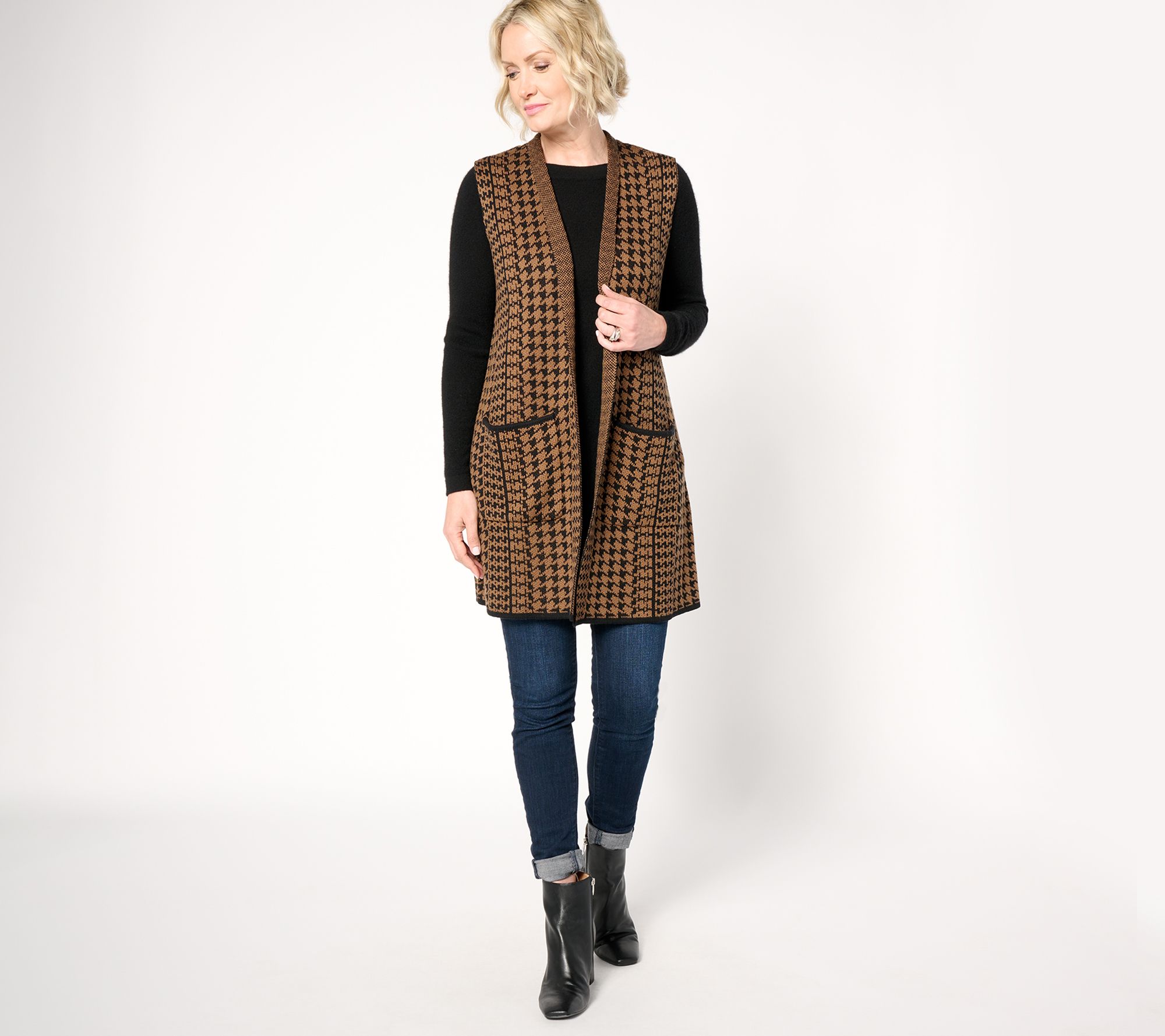 GRAVER Susan Graver Regular Jacquard Knit Open Front Vest