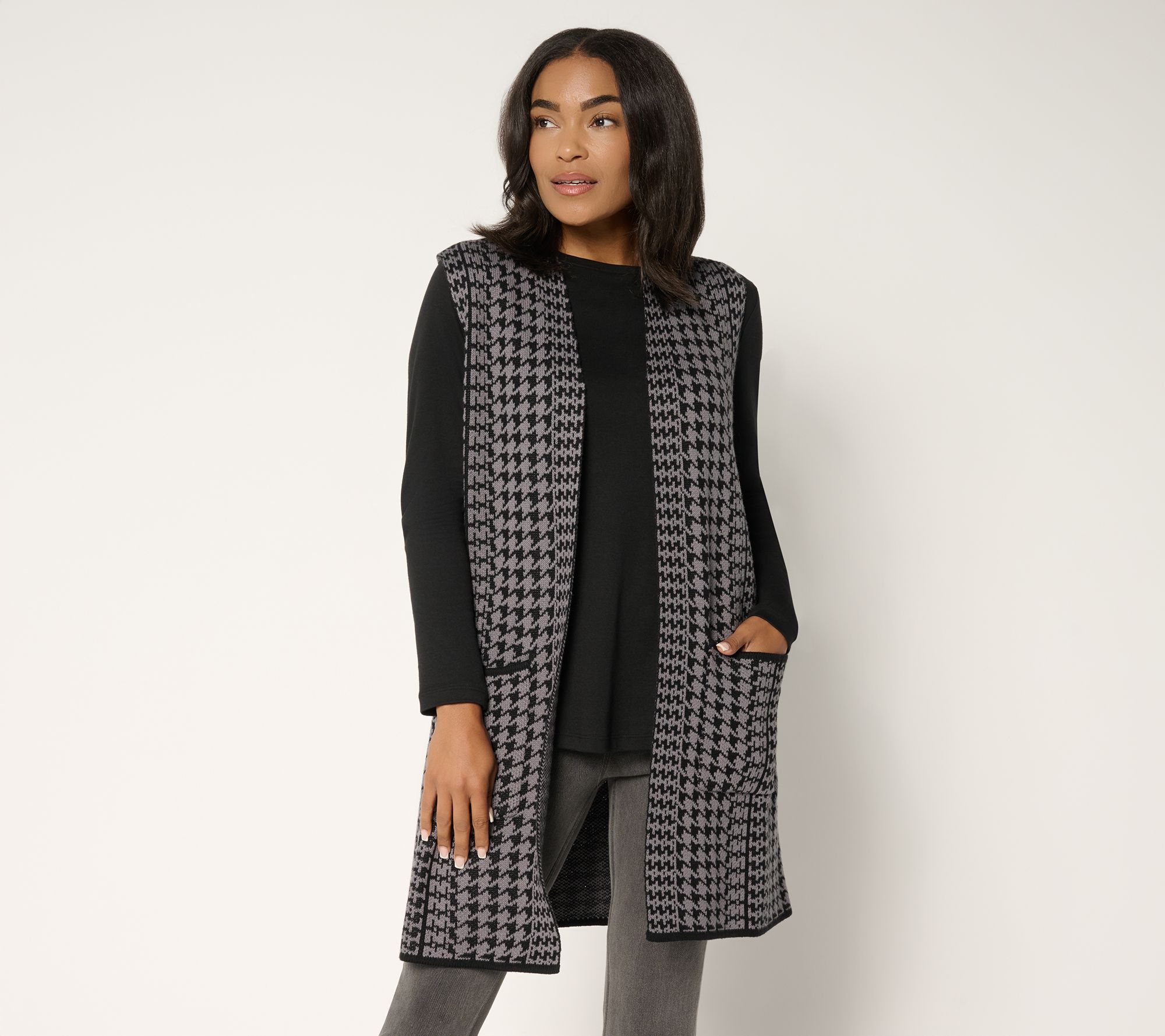 GRAVER Susan Graver Regular Jacquard Knit Open Front Vest