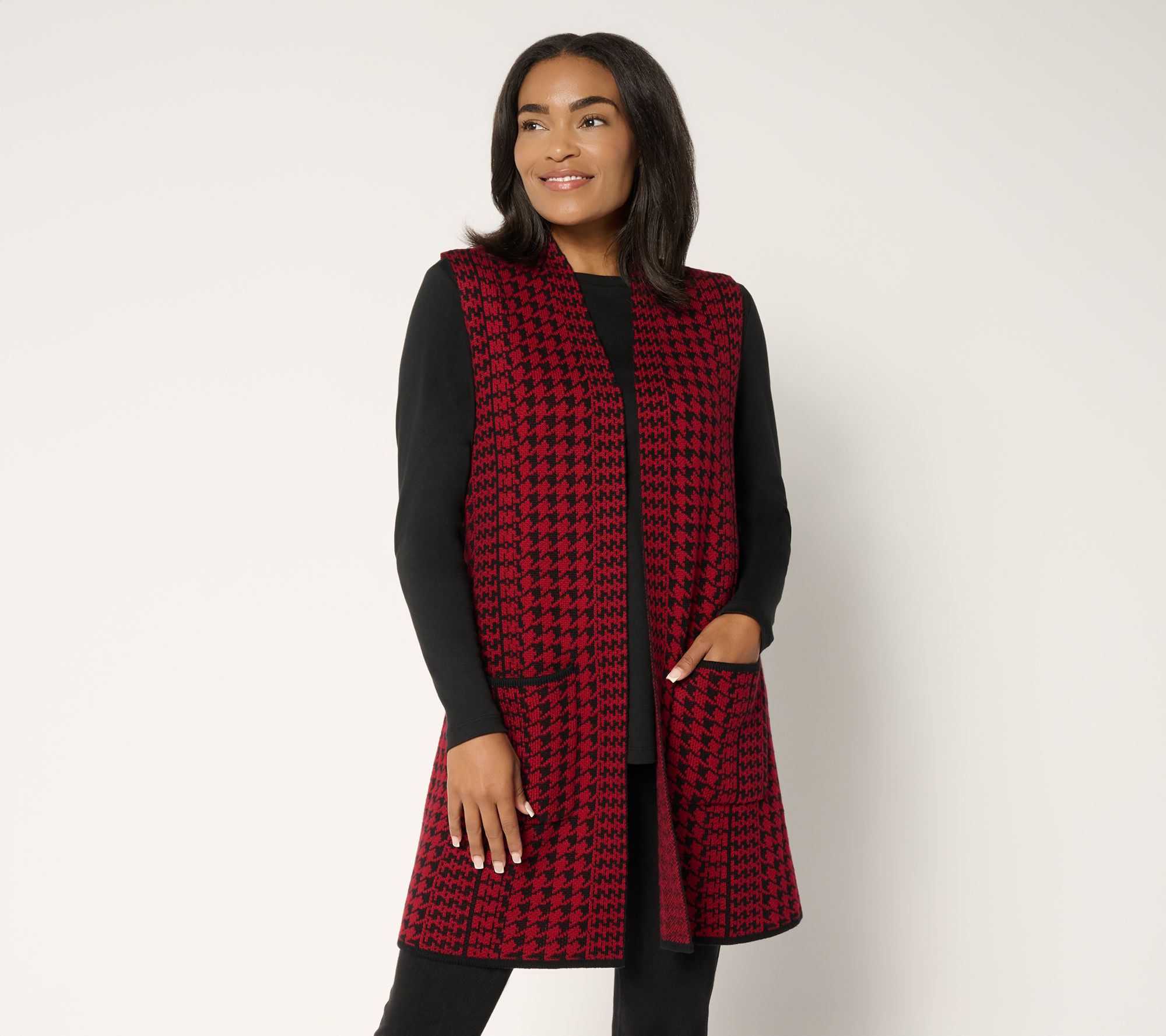 GRAVER Susan Graver Regular Jacquard Knit Open Front Vest