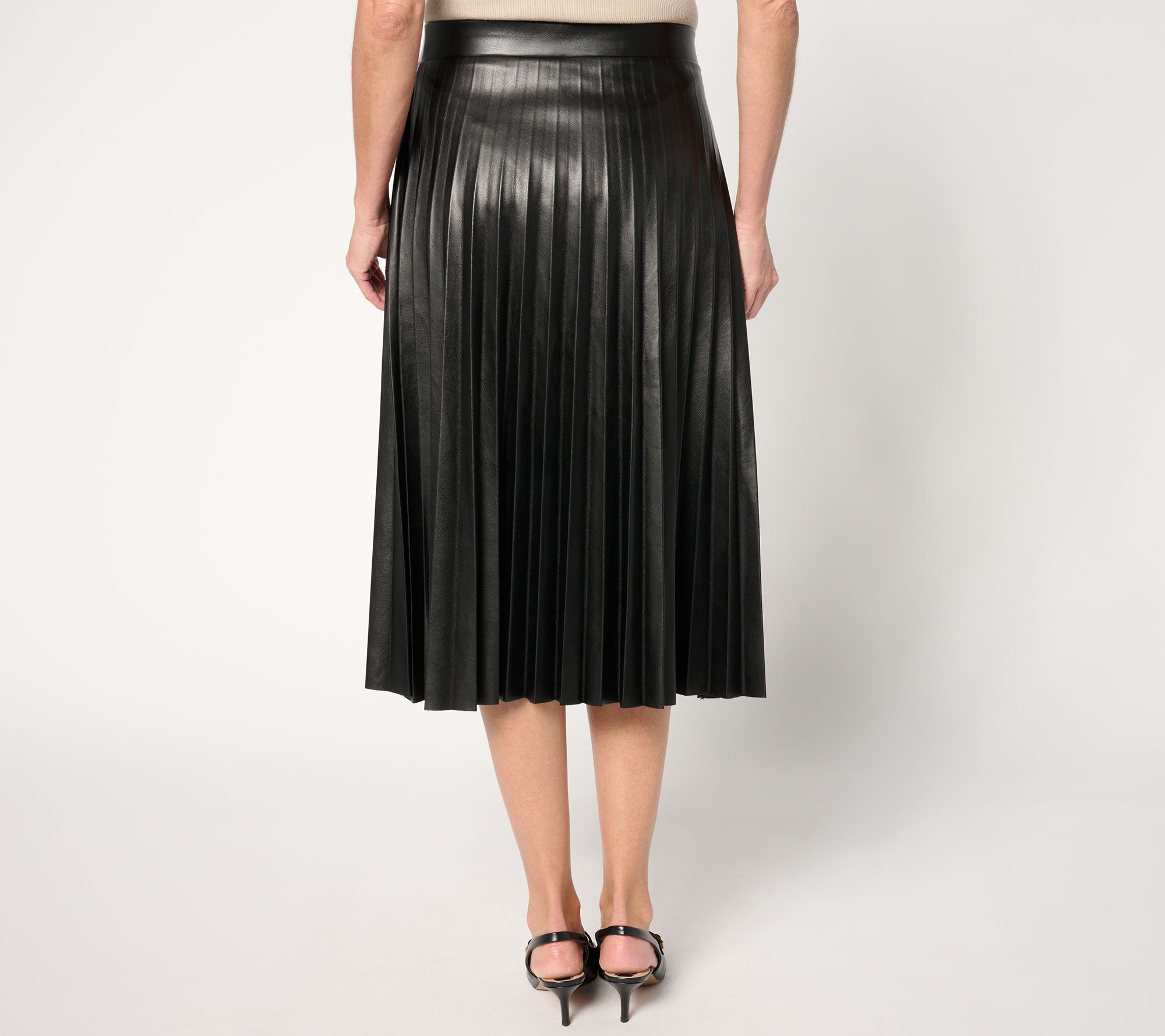 GRAVER Susan Graver Petite Pleated Faux Leather Midi Skirt QVC