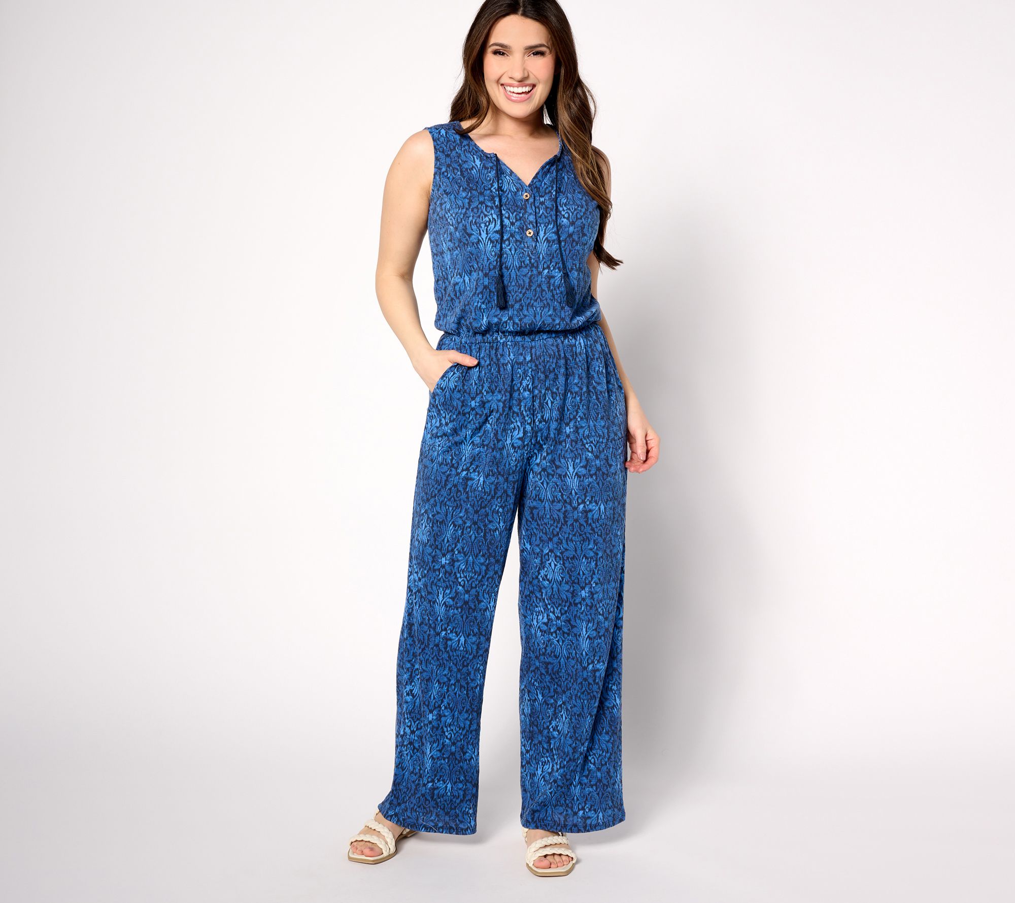 "As Is" Denim & Co. By the Beach Regular Knit Sleeveless Jumpsuit