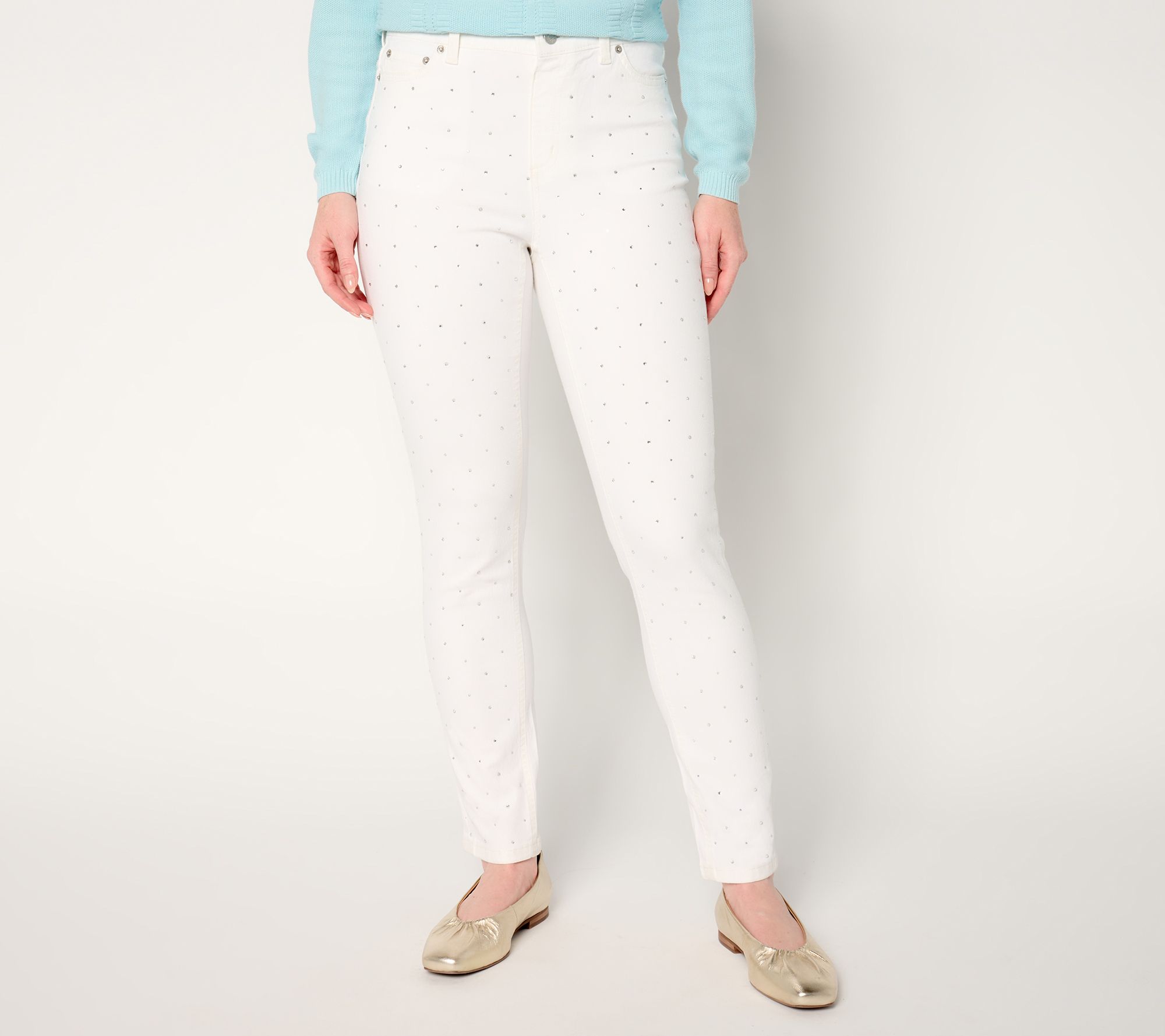 Denim & Co. Petite Color Classic Denim Sparkle Front Ankle Jean