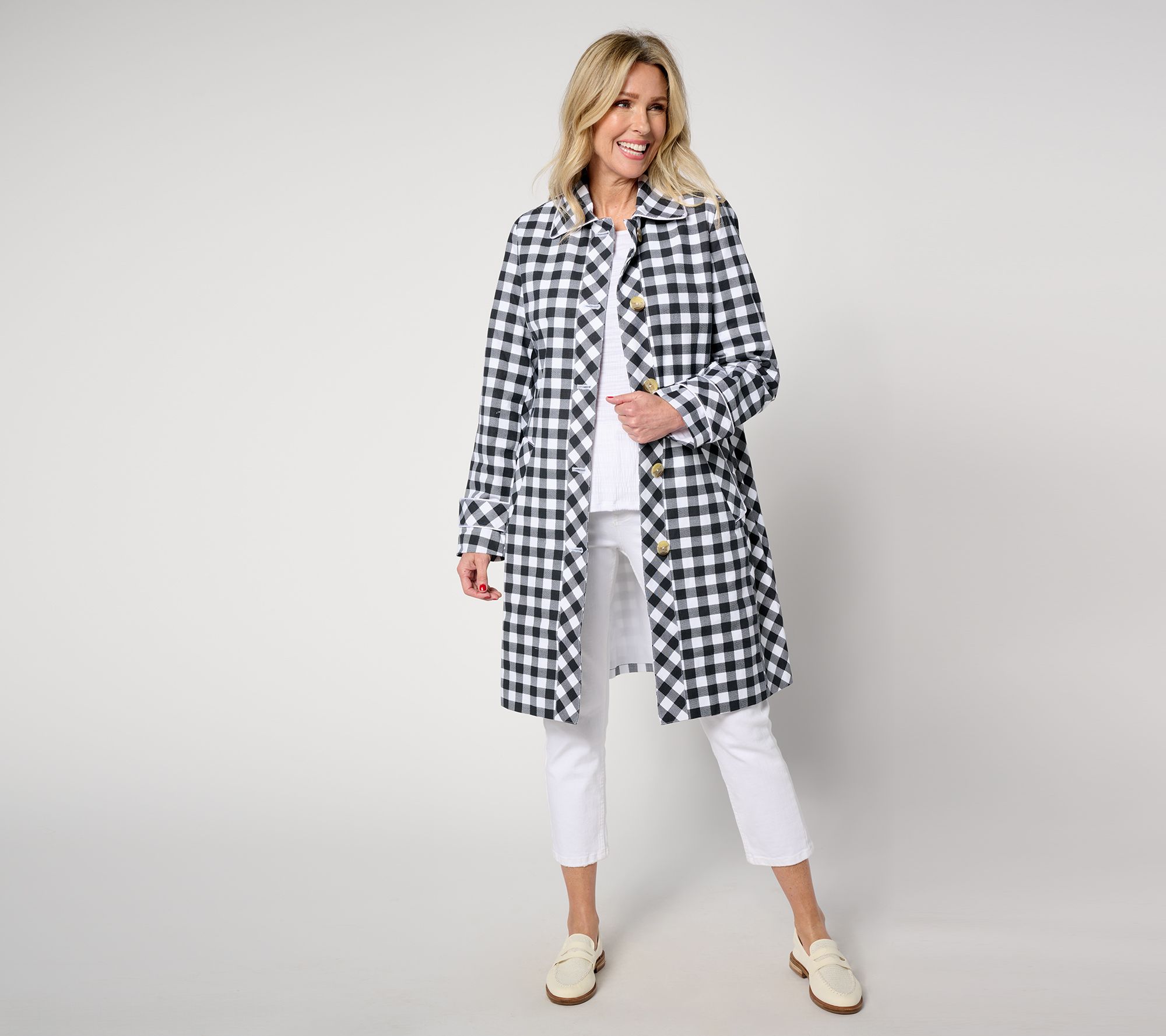 "As Is" Isaac Mizrahi Live! Regular Gingham Button Front Car Coat