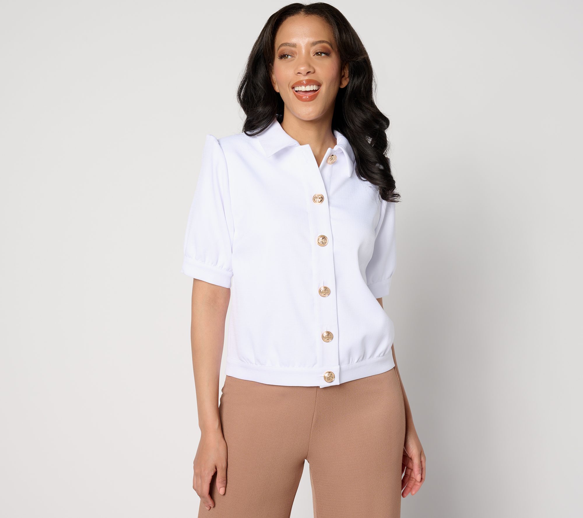 "As Is" Dennis Basso Textured Short Sleeve Button Front Jacket