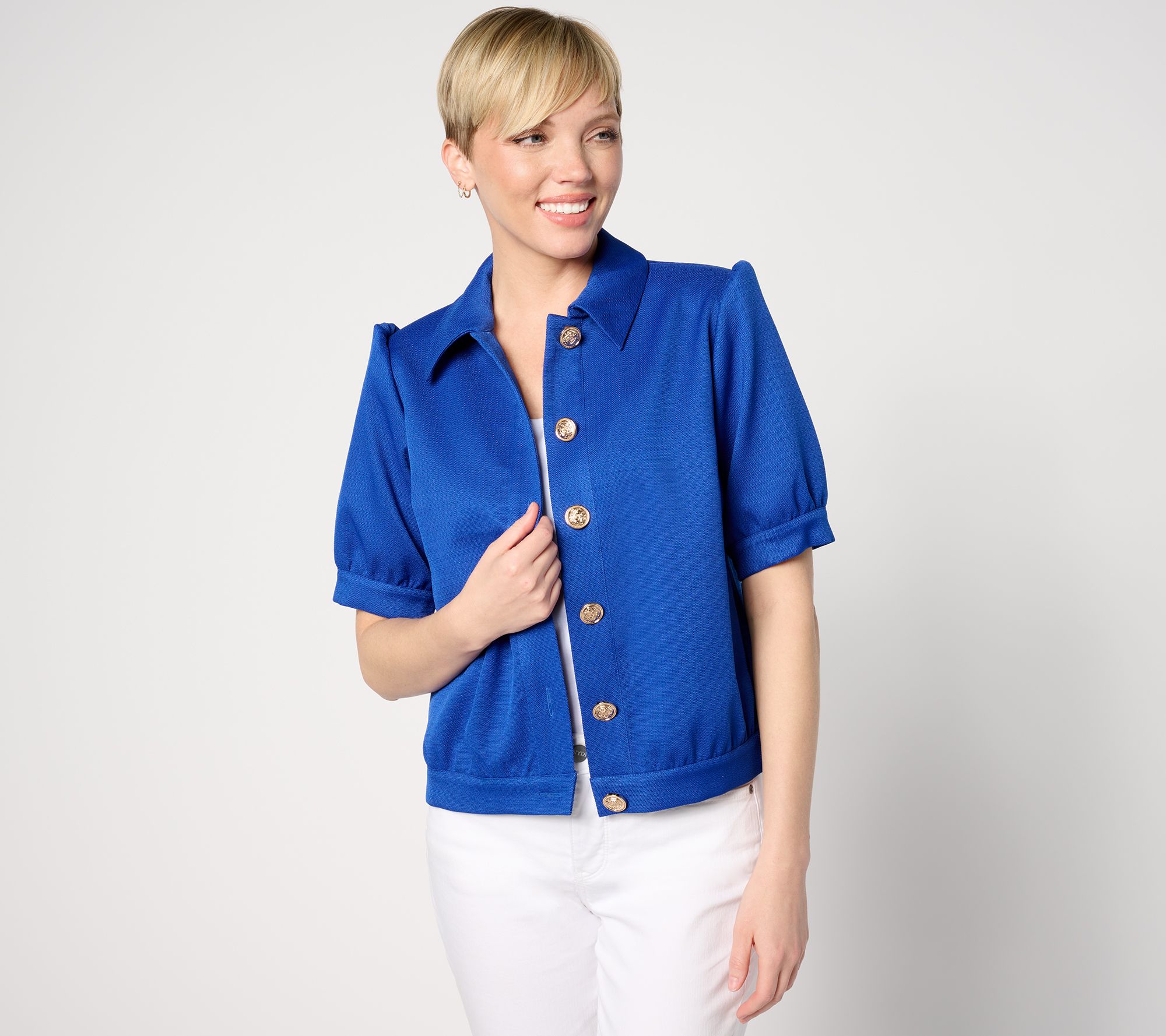 "As Is" Dennis Basso Textured Short Sleeve Button Front Jacket