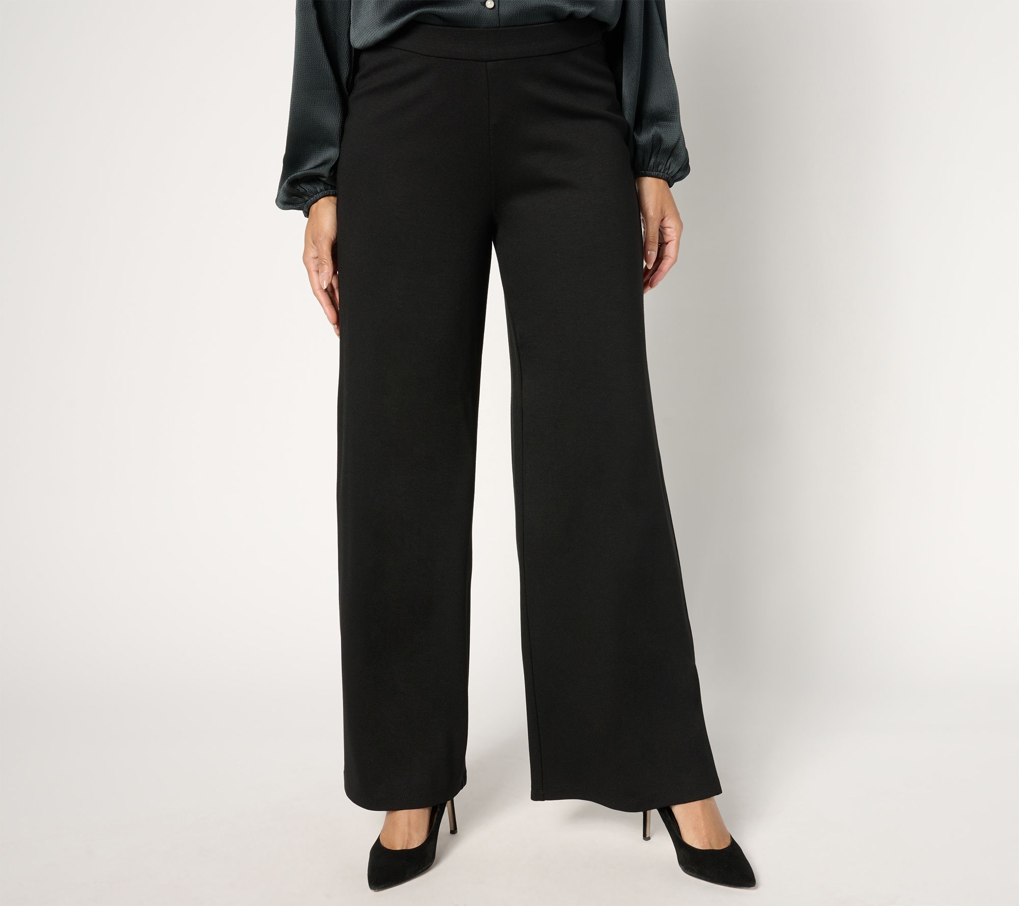Dennis Basso Petite Drapey Ponte Wide Leg Pant