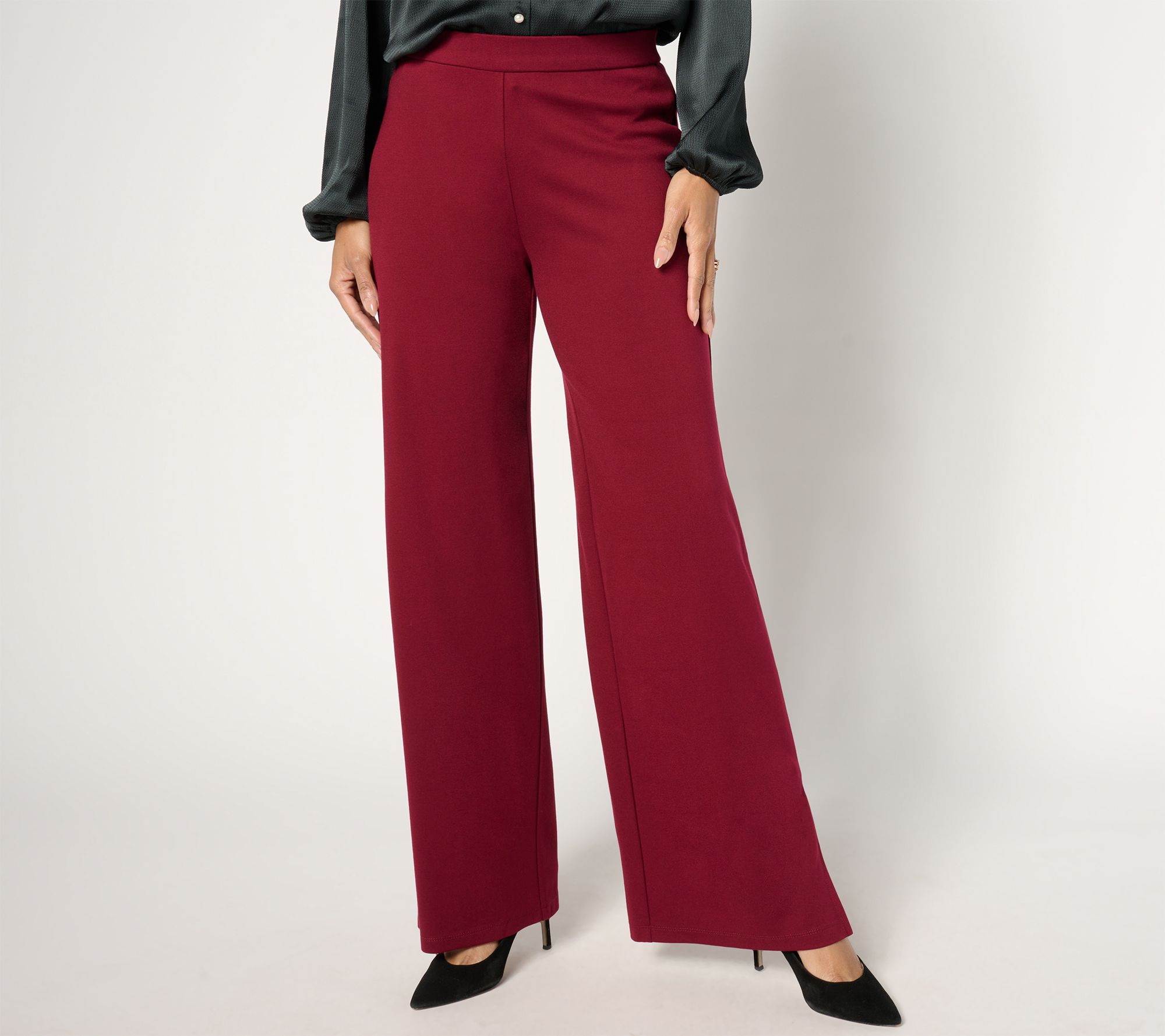 Dennis Basso Petite Drapey Ponte Wide Leg Pant