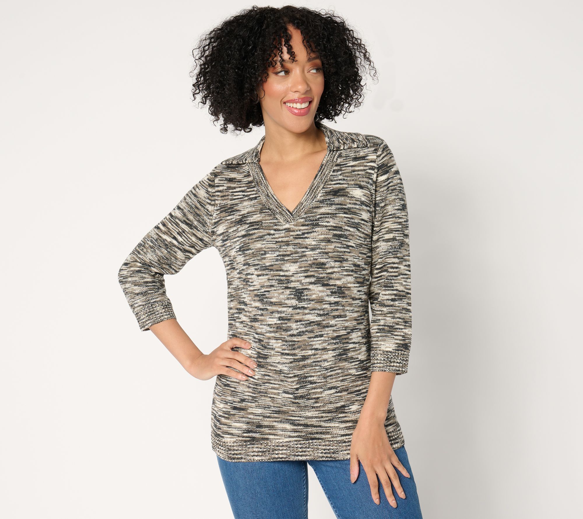 Susan Graver Split Neck Elbow Sleeve Sweater