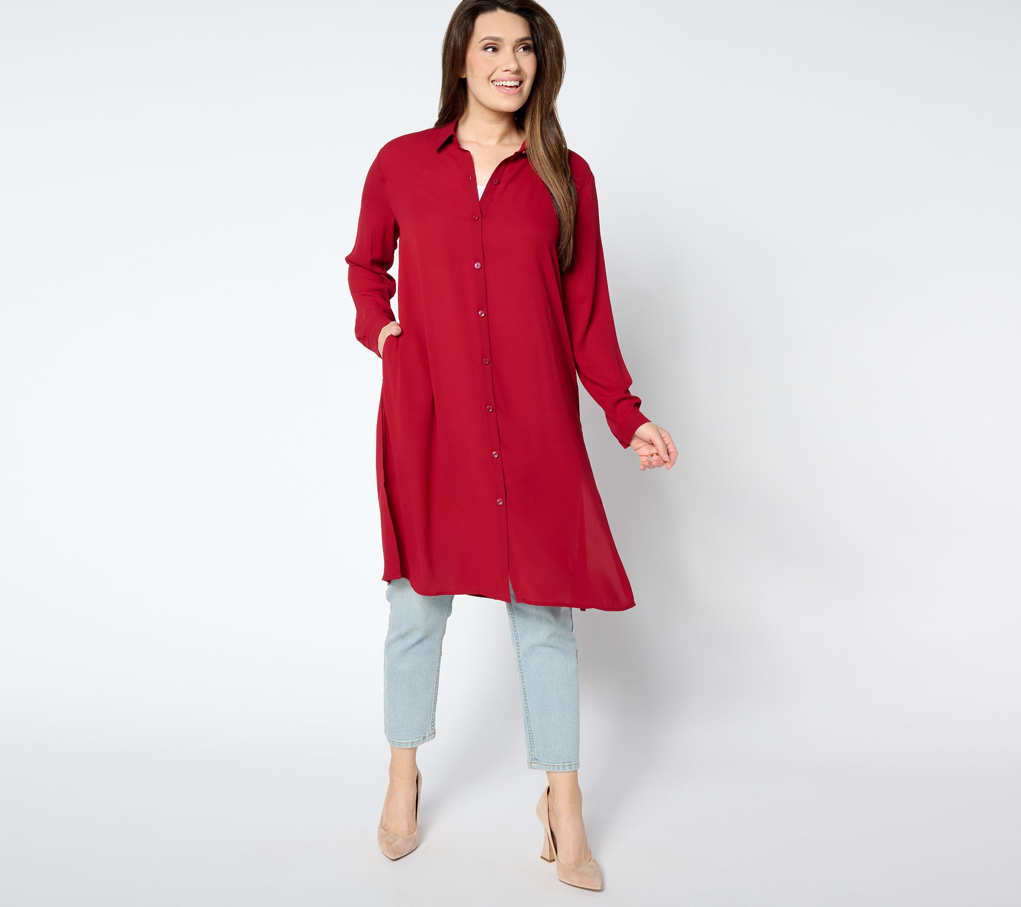 "As Is" Susan Graver Every Day Regular Woven Georgette A-line Duster