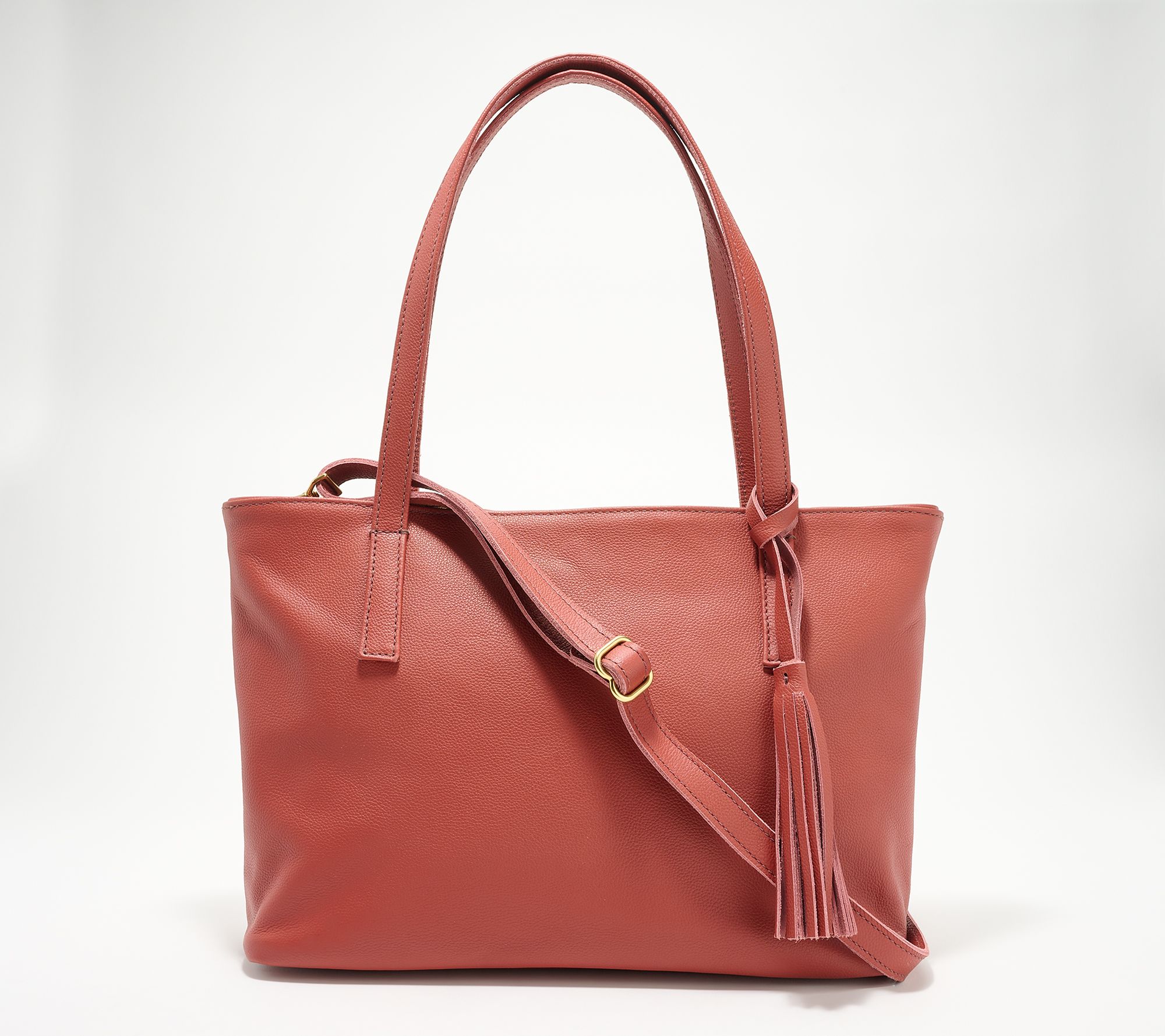 Parker Clay Eden Leather Carryall Tote with Crossbody Strap & Tassel