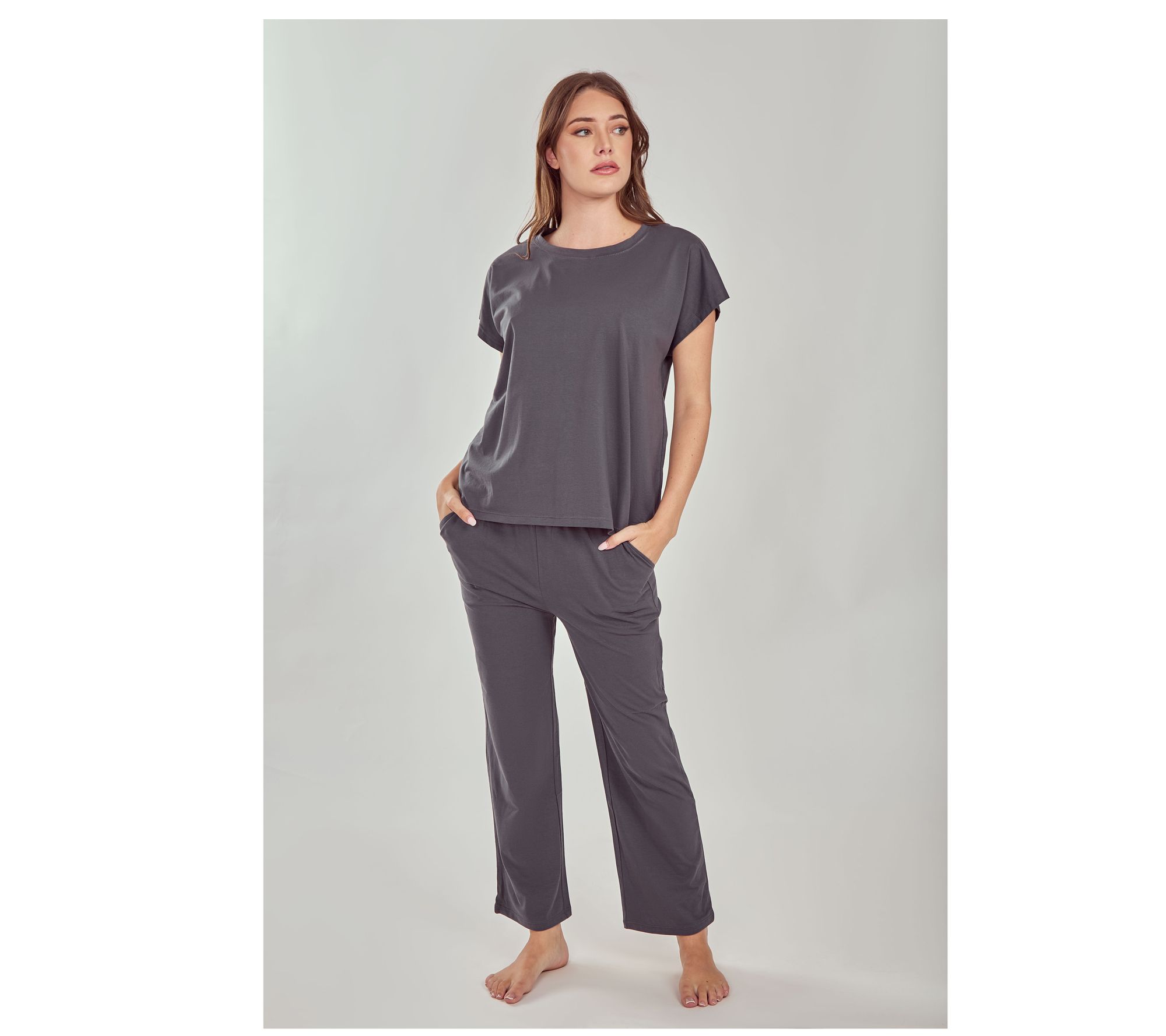 iCollection Knit Short Sleeve Top & Pant Pajama Lounge Set