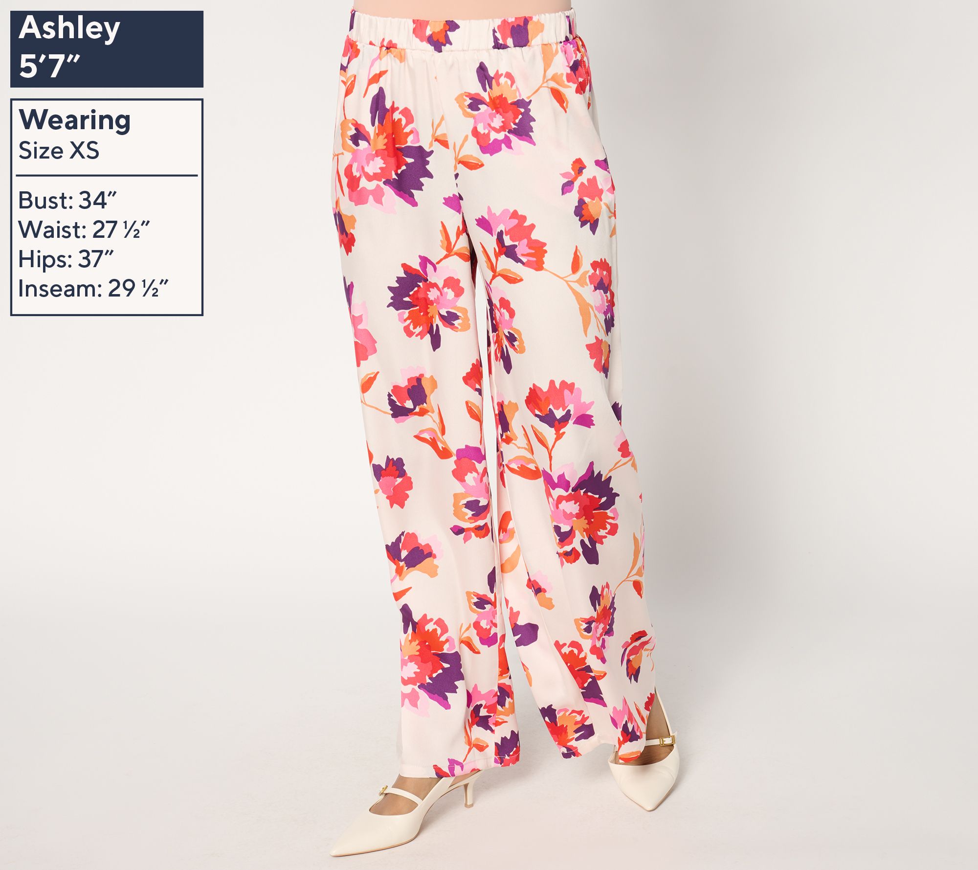 Susan Graver Printed Satin Twill Wide Leg Pull On Pants