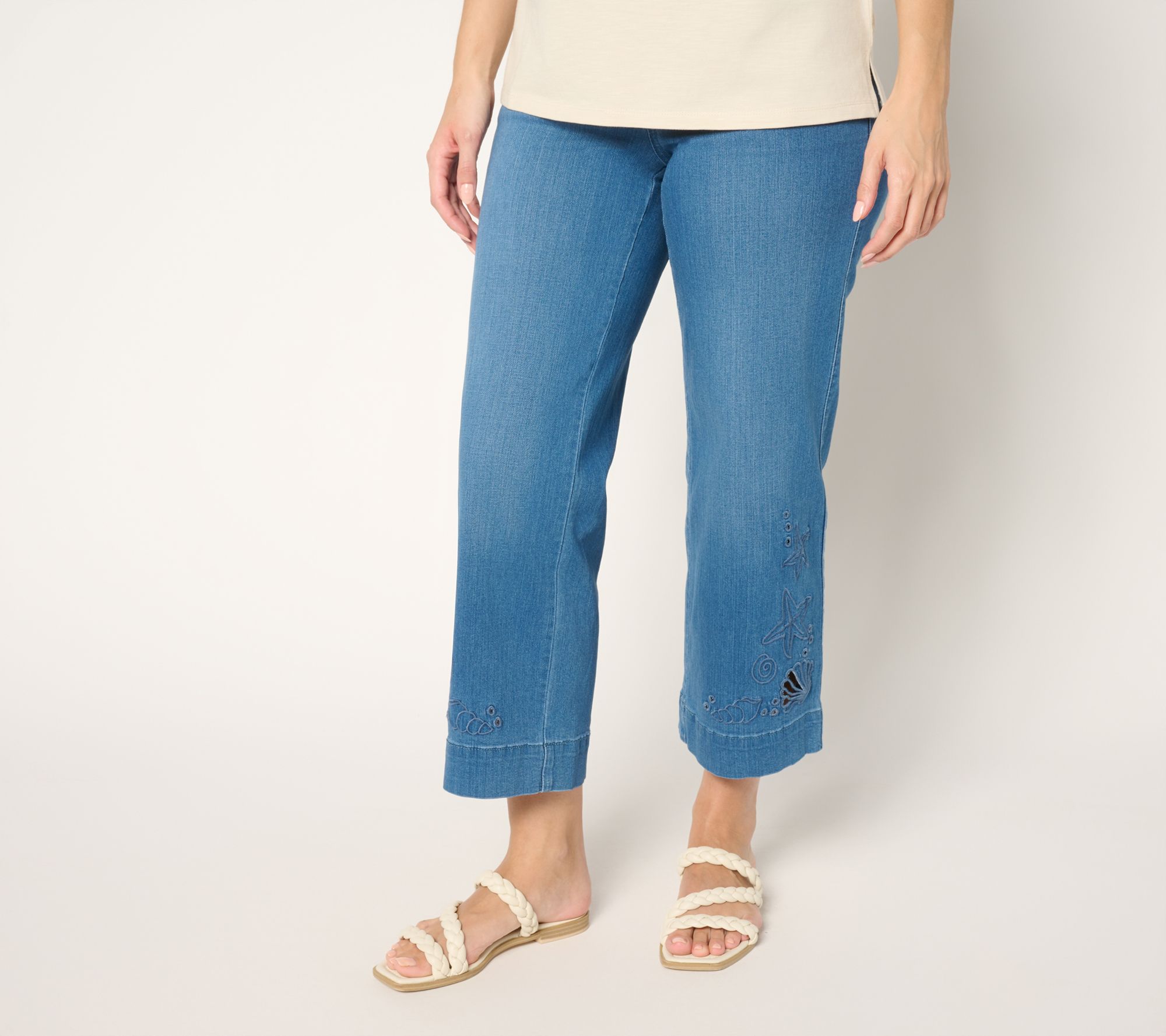 Belle by Kim Gravel Tall TripleLuxe Denim Sealife Eyelet Crop