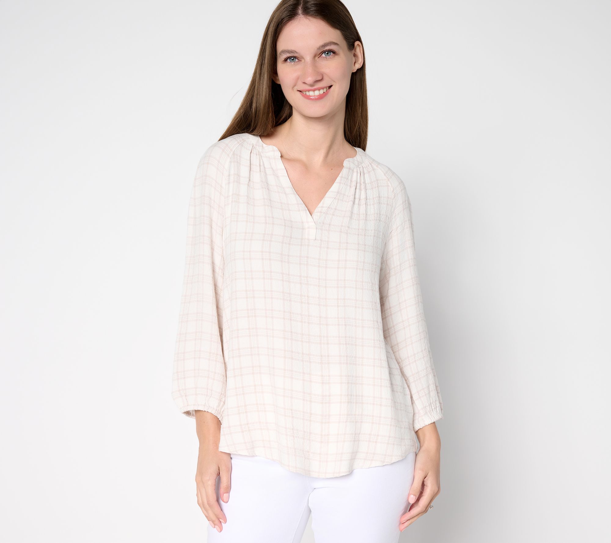 Belle by Kim Gravel Mini Plaid Weekend Peasant Shirt