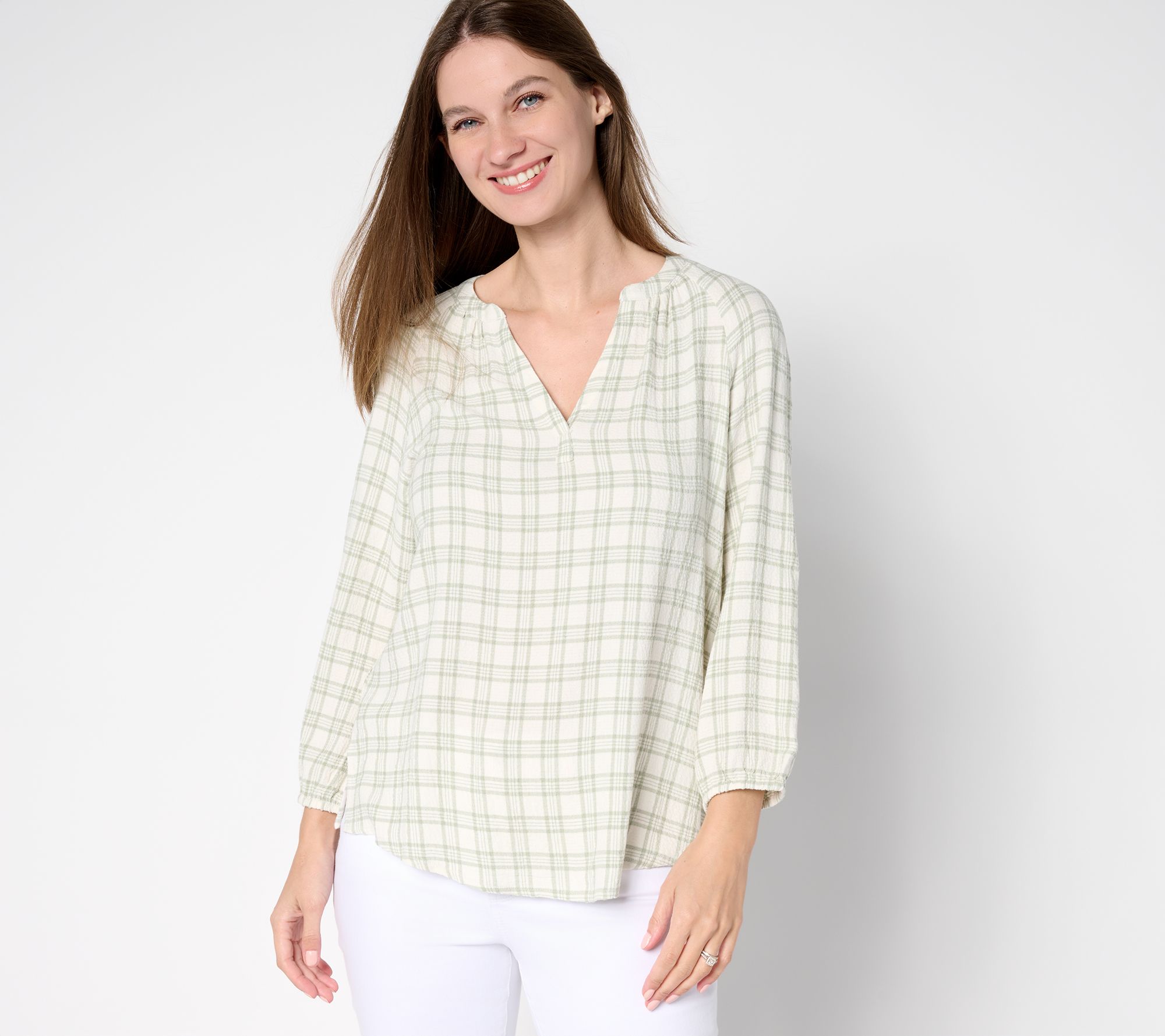 Belle by Kim Gravel Mini Plaid Weekend Peasant Shirt