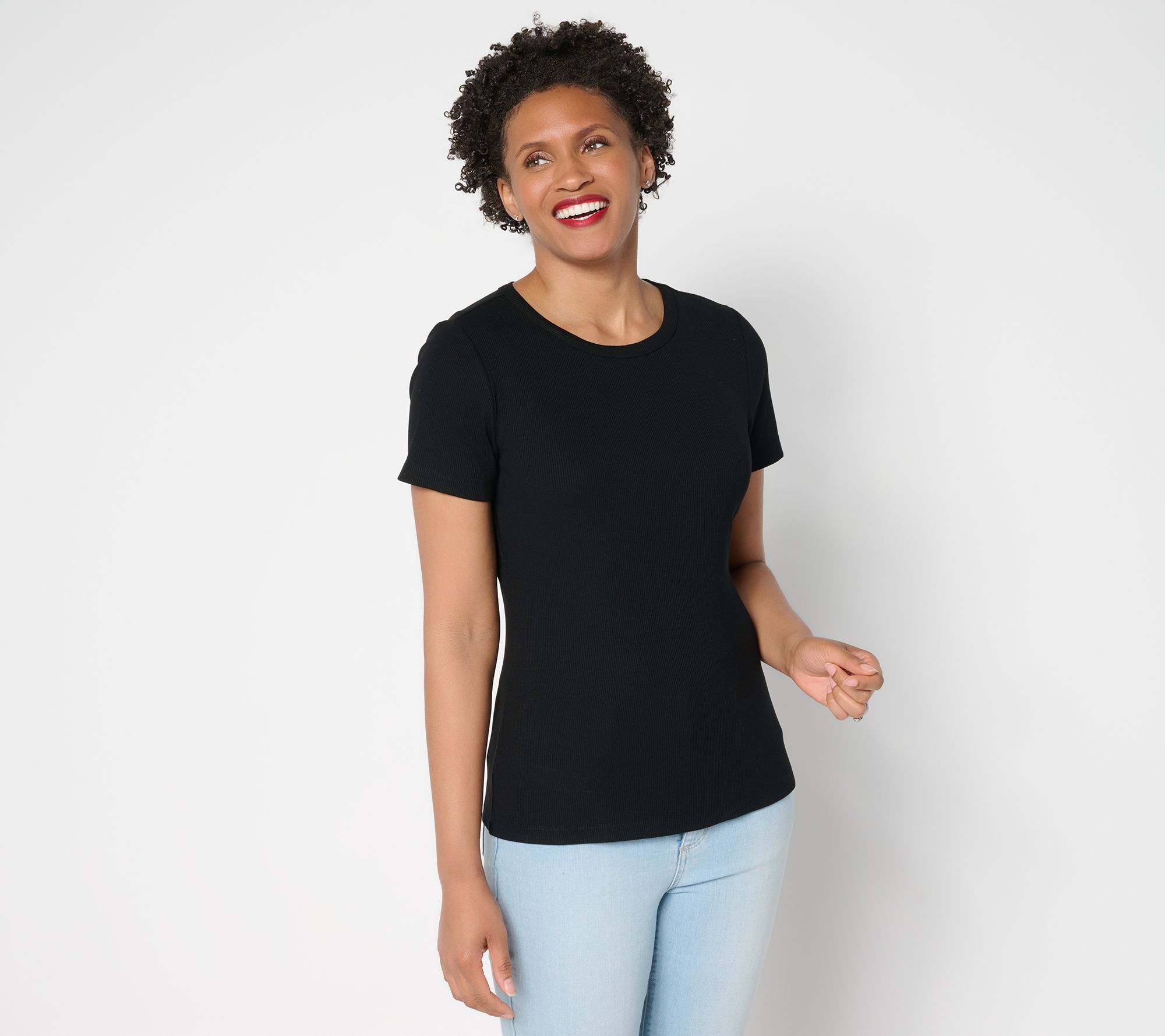Susan Graver Every Day Rib Knit Short-Sleeve Top
