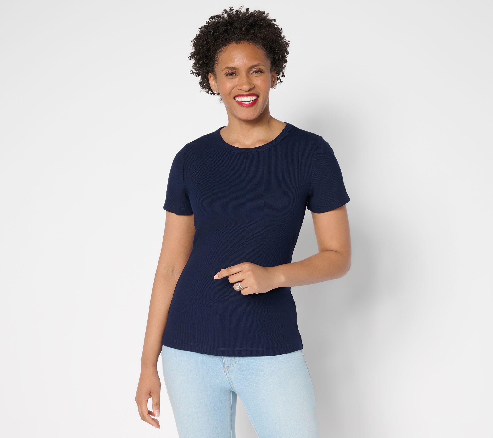 Susan Graver Every Day Rib Knit Short-Sleeve Top