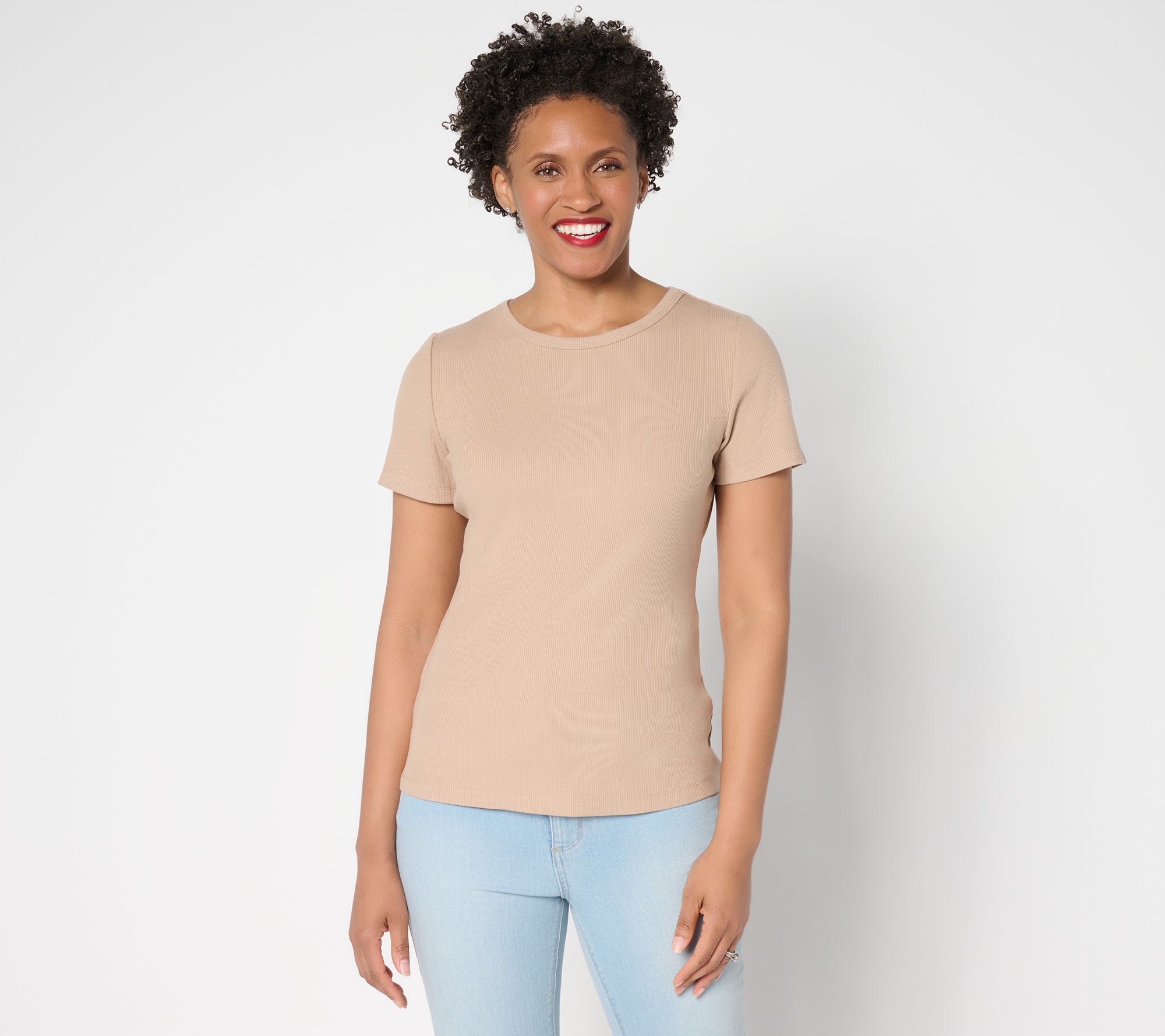 Susan Graver Every Day Rib Knit Short-Sleeve Top