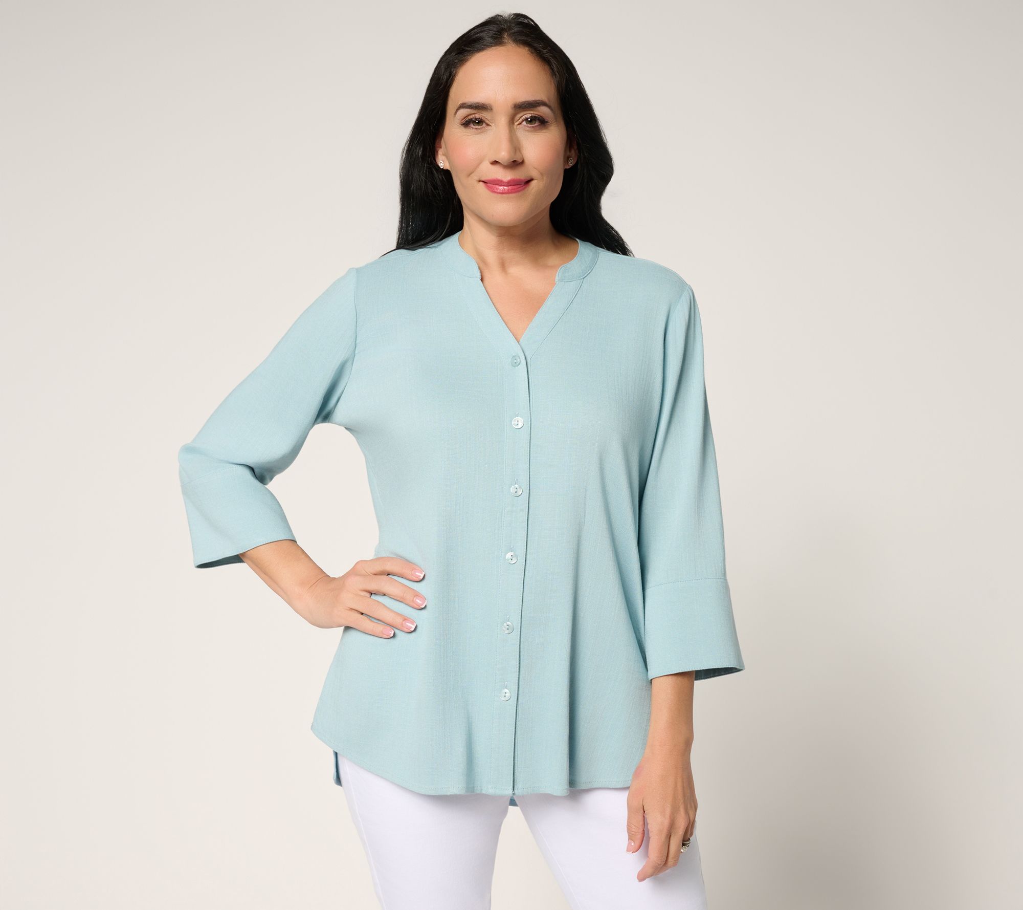 Attitudes by Renee Petite Stretch Woven Button Front Tunic