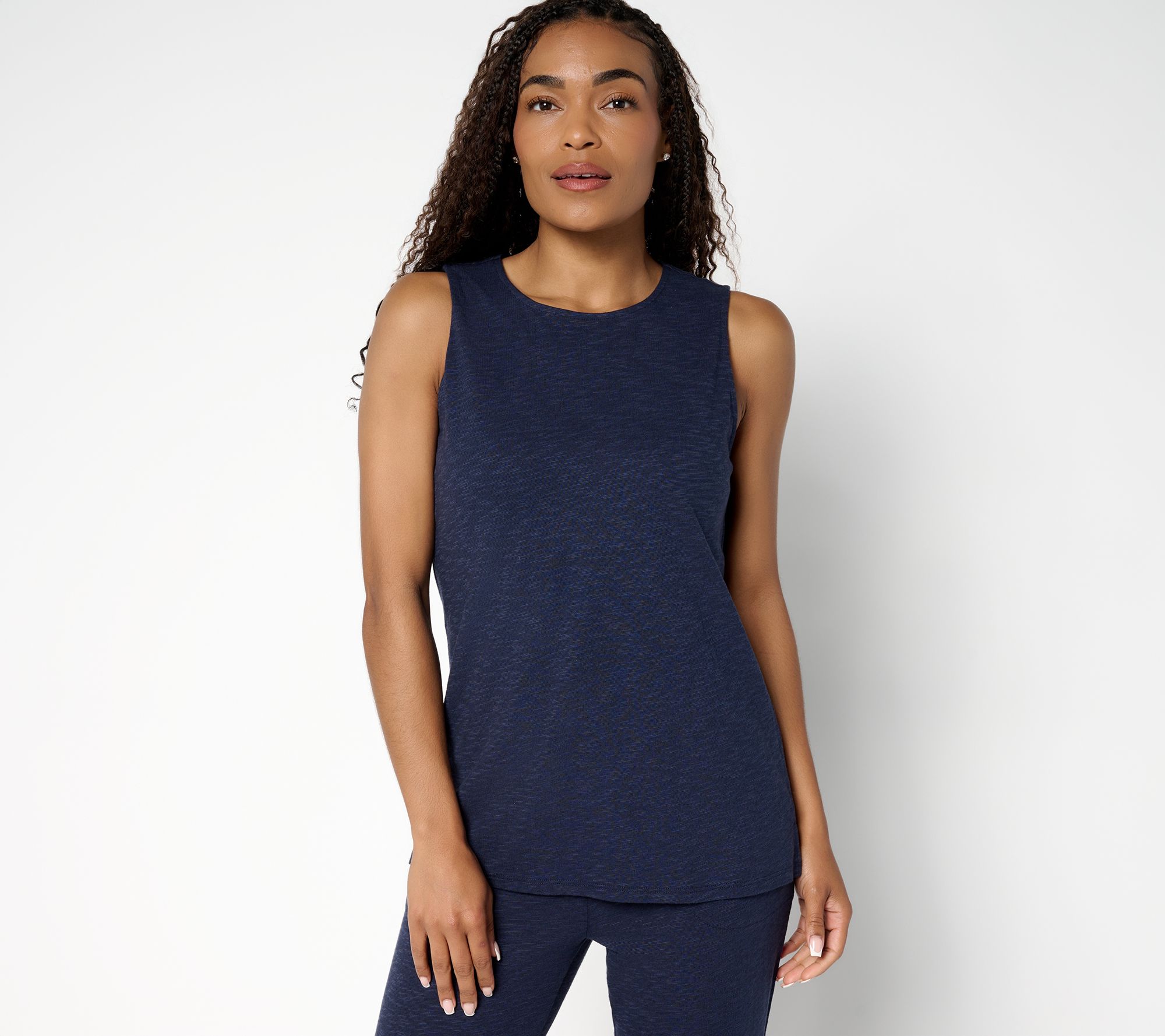 Denim & Co. Print or Solid Slub Jersey Crew Neck Tank
