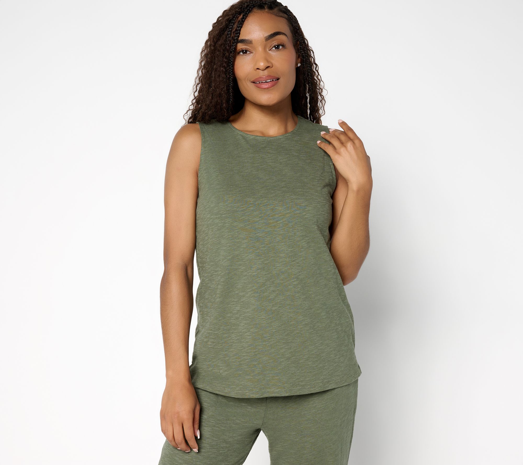 Denim & Co. Print or Solid Slub Jersey Crew Neck Tank