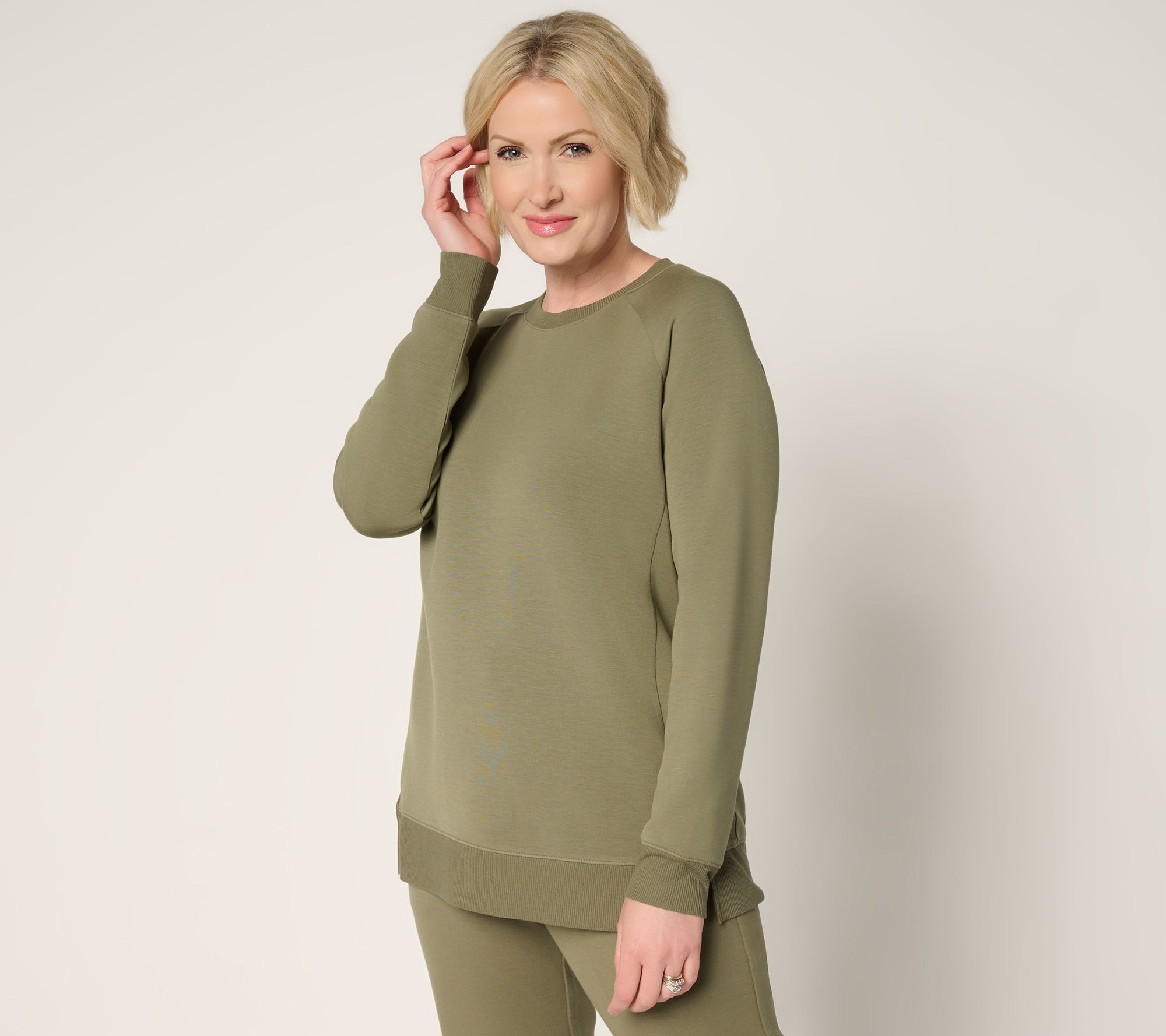 Belle by Kim Gravel ScubaLuxe Raglan Crew Sweatshirt