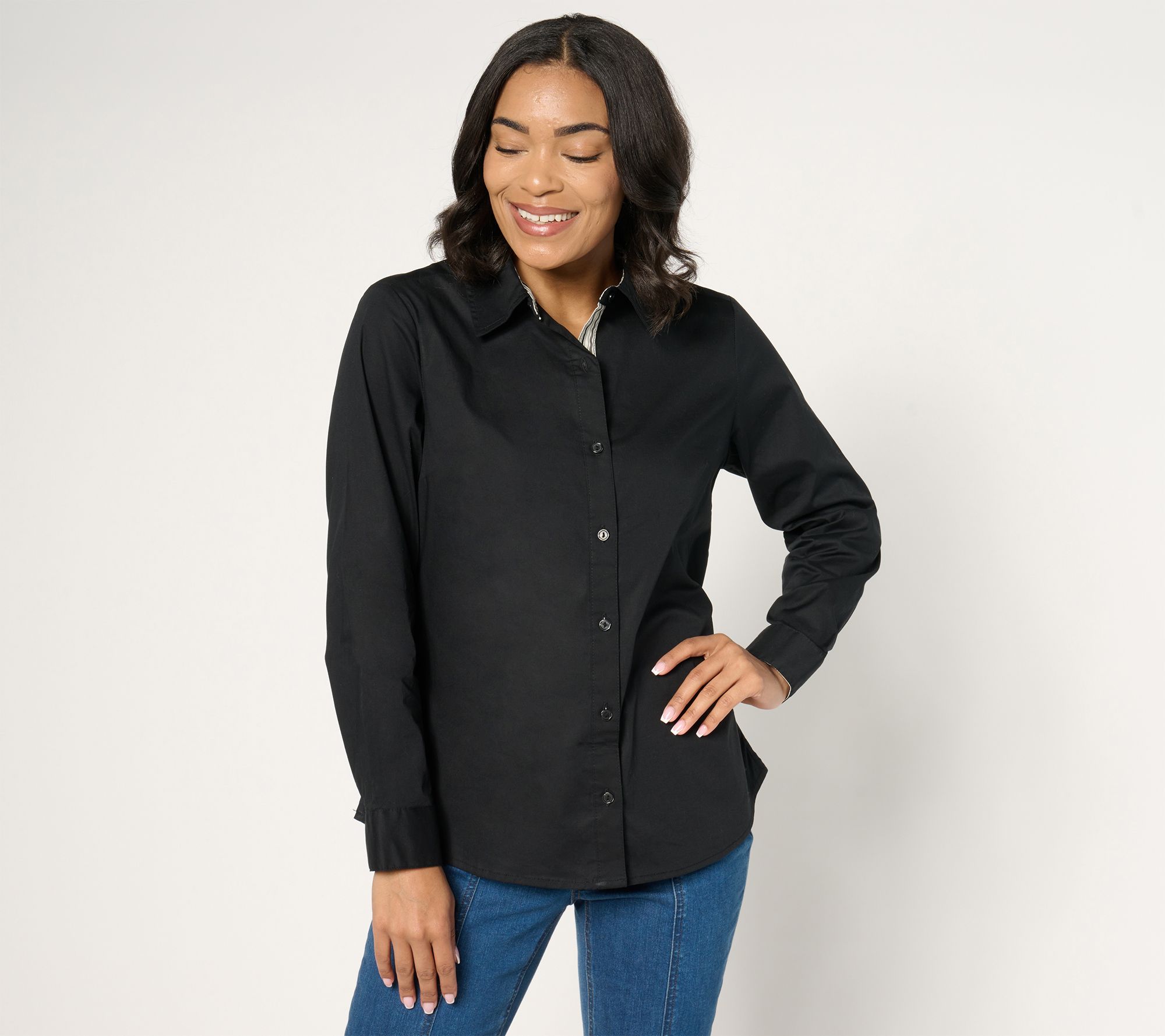 "As Is" Denim & Co. Printed Poplin Button Front Shirt