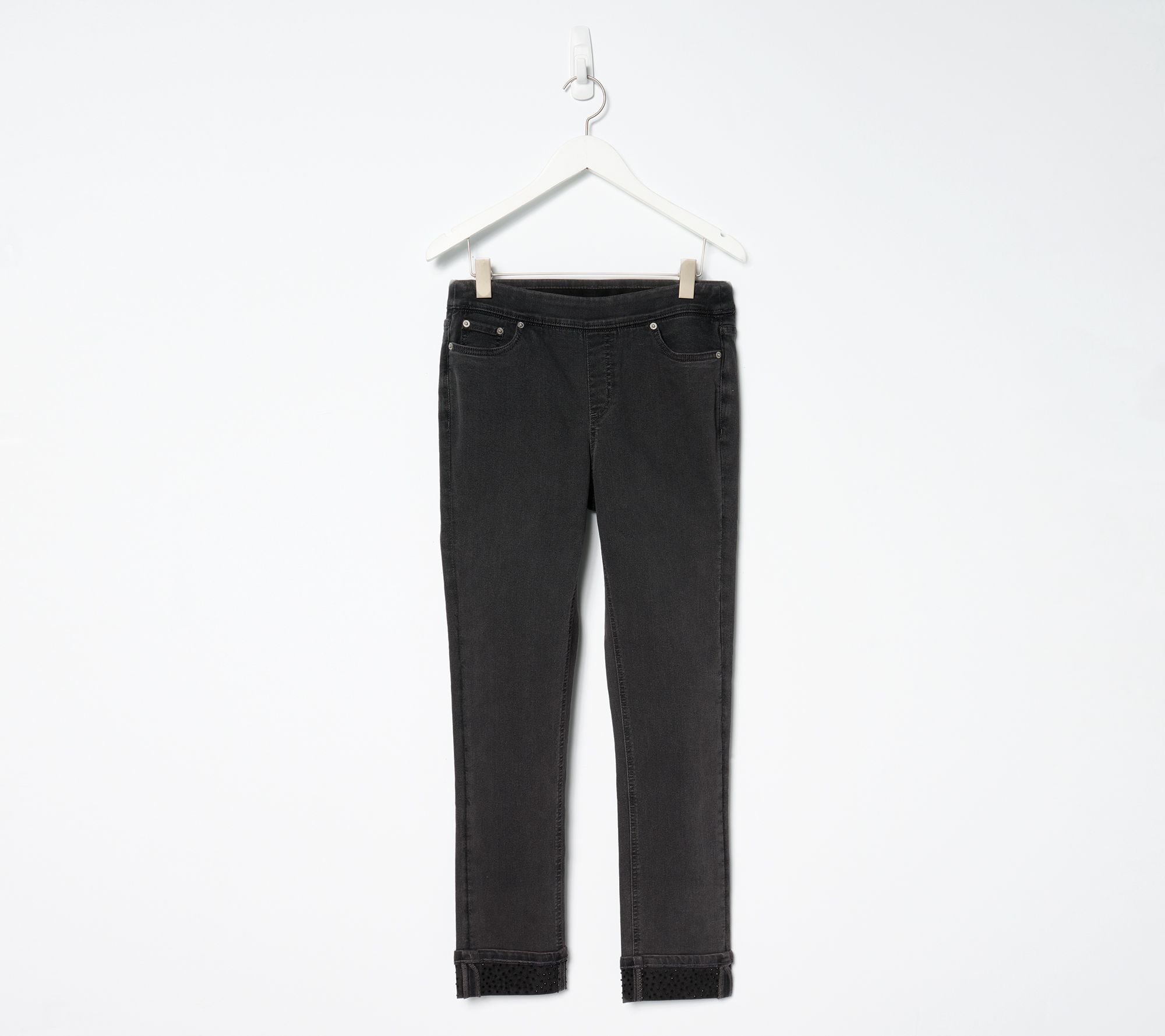 "As Is" Denim & Co. Petite Black Classic Denim Sparkle Cuff Jean