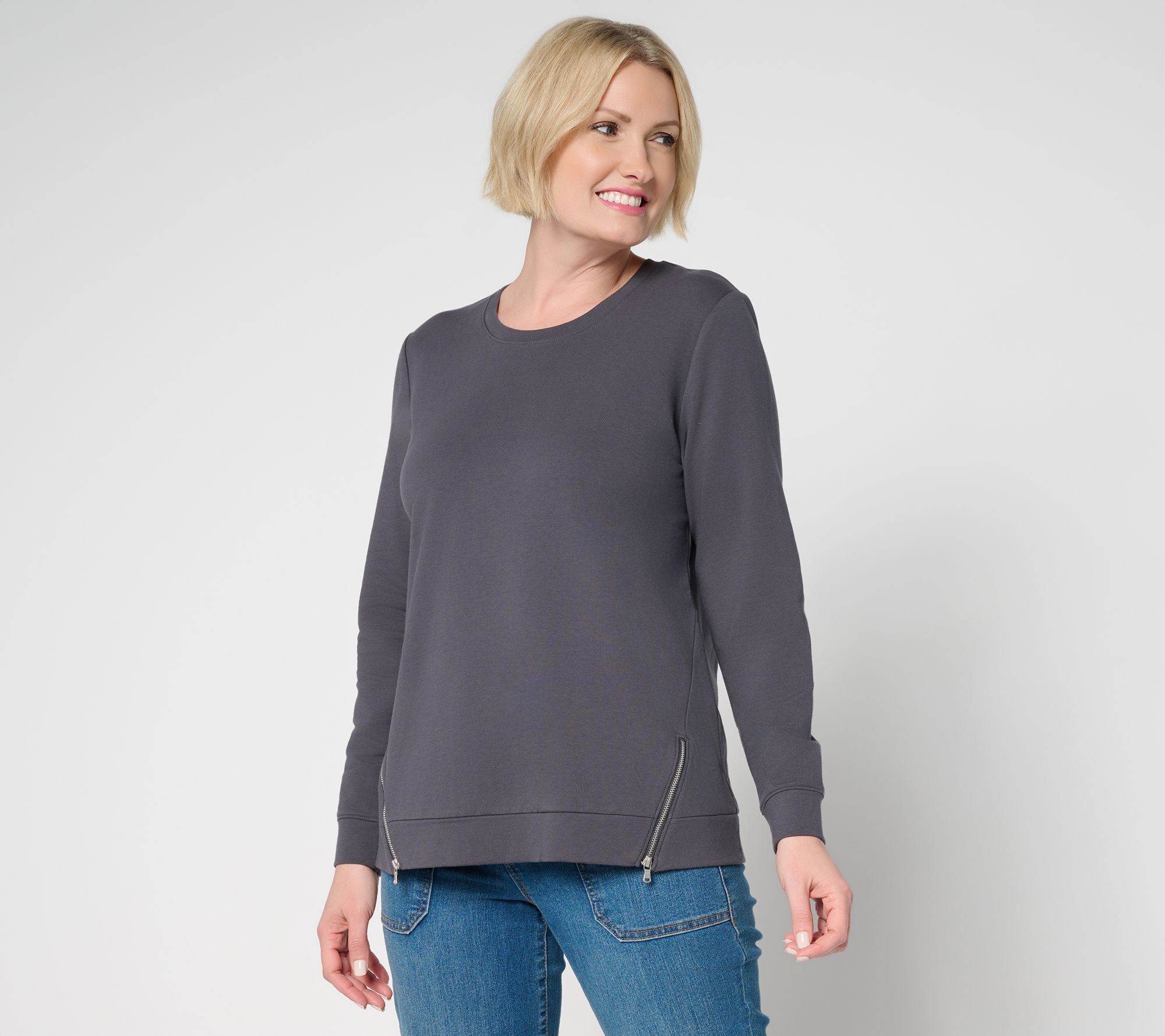 Denim & Co. Active French Terry Pullover with Zipper Detail
