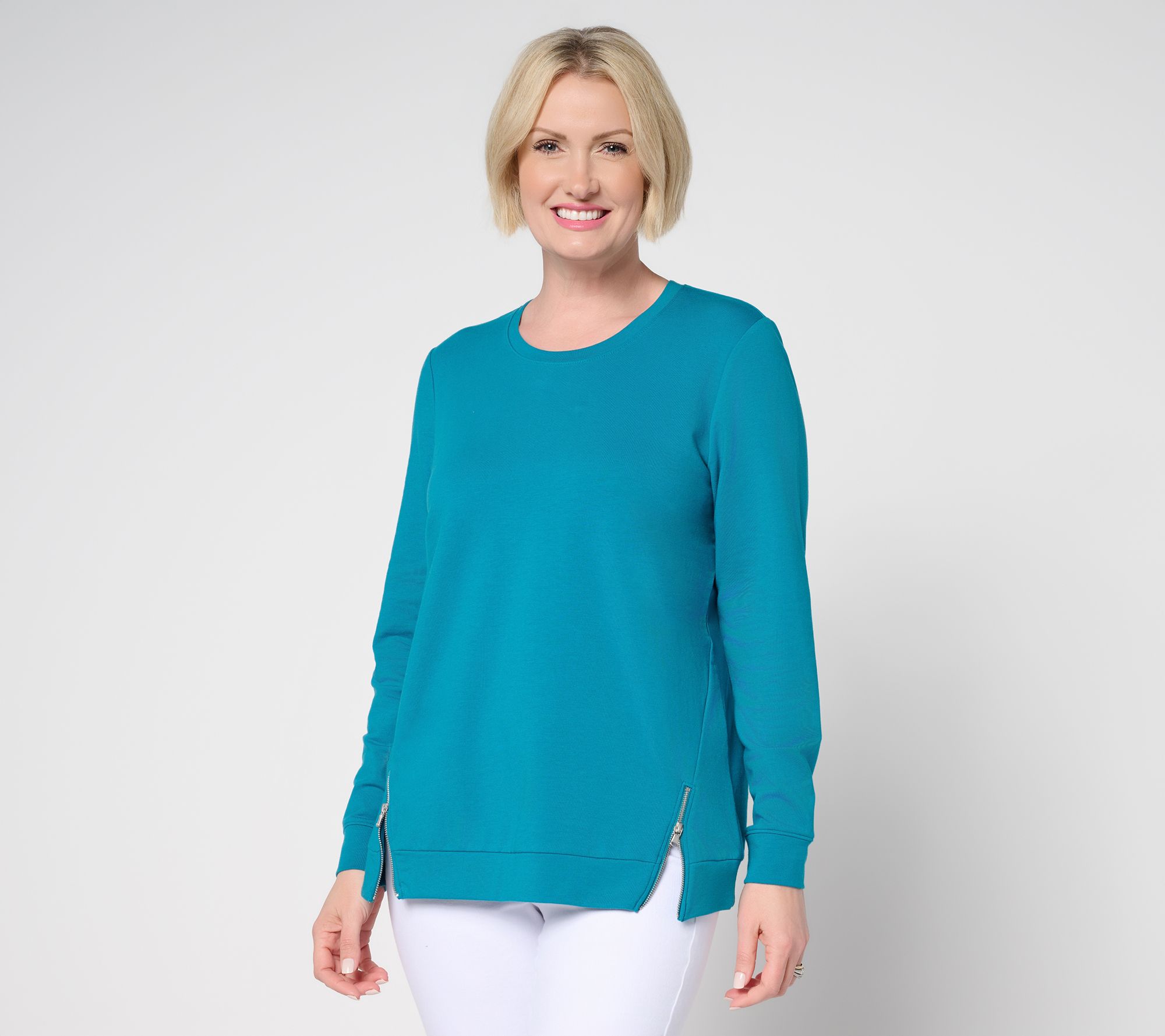 Denim & Co. Active French Terry Pullover with Zipper Detail