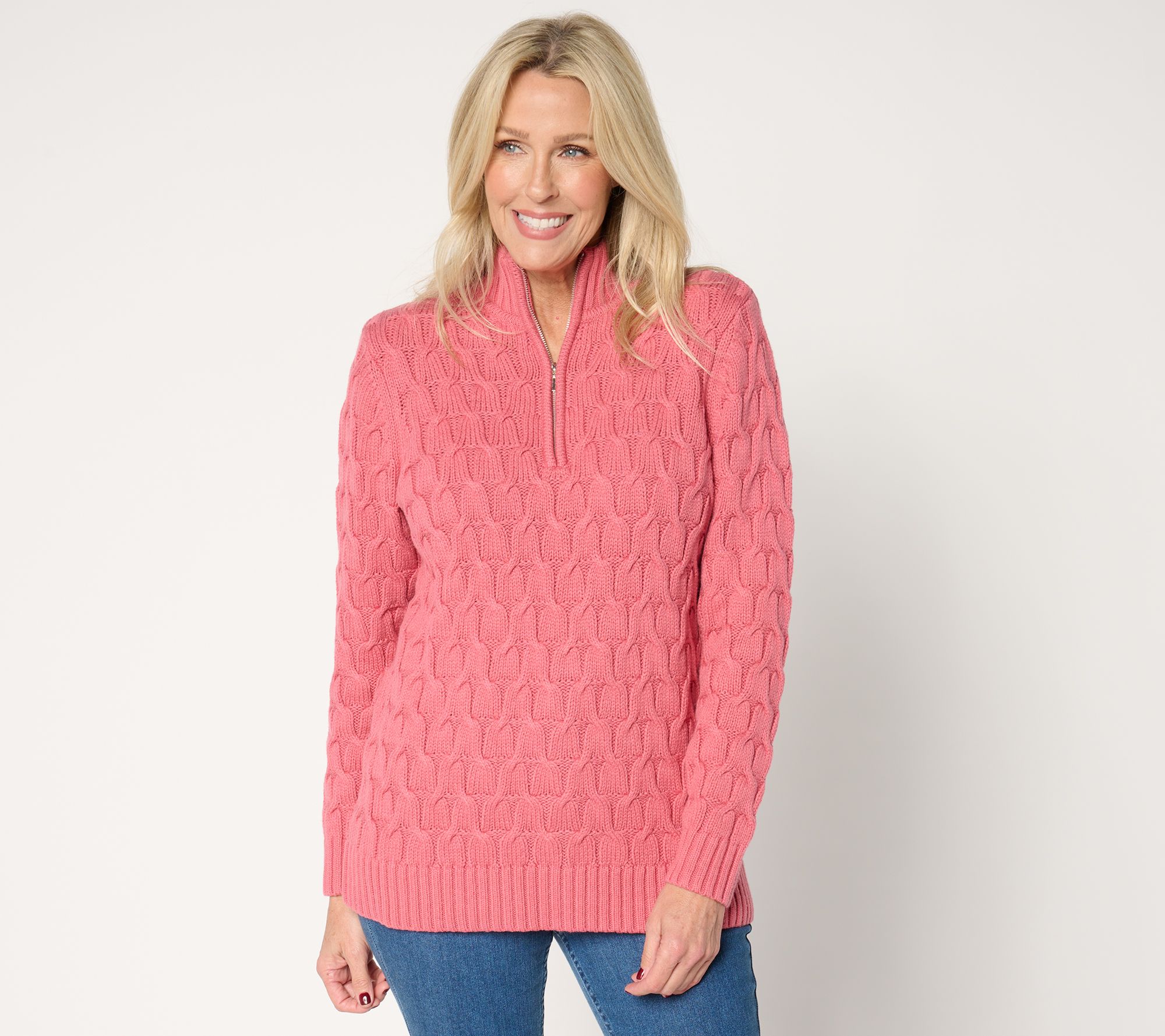 "As Is" Joan Rivers Cotton Blend Novelty Cable Quarter Zip Sweater