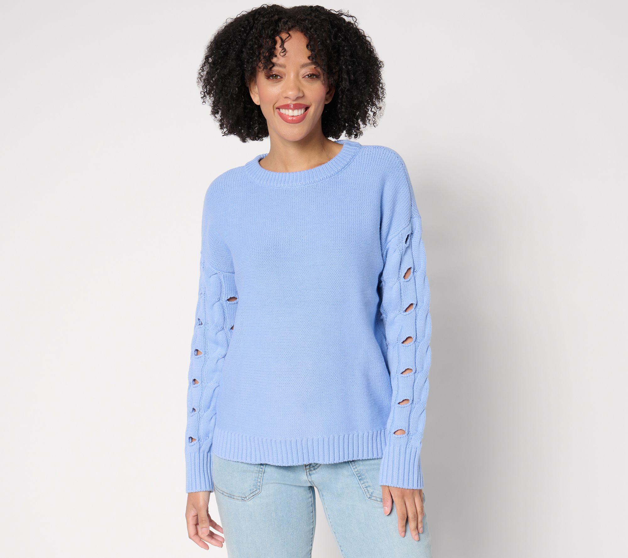 "As Is" Peace Love World Mock Neck Novelty Sleeve Sweater
