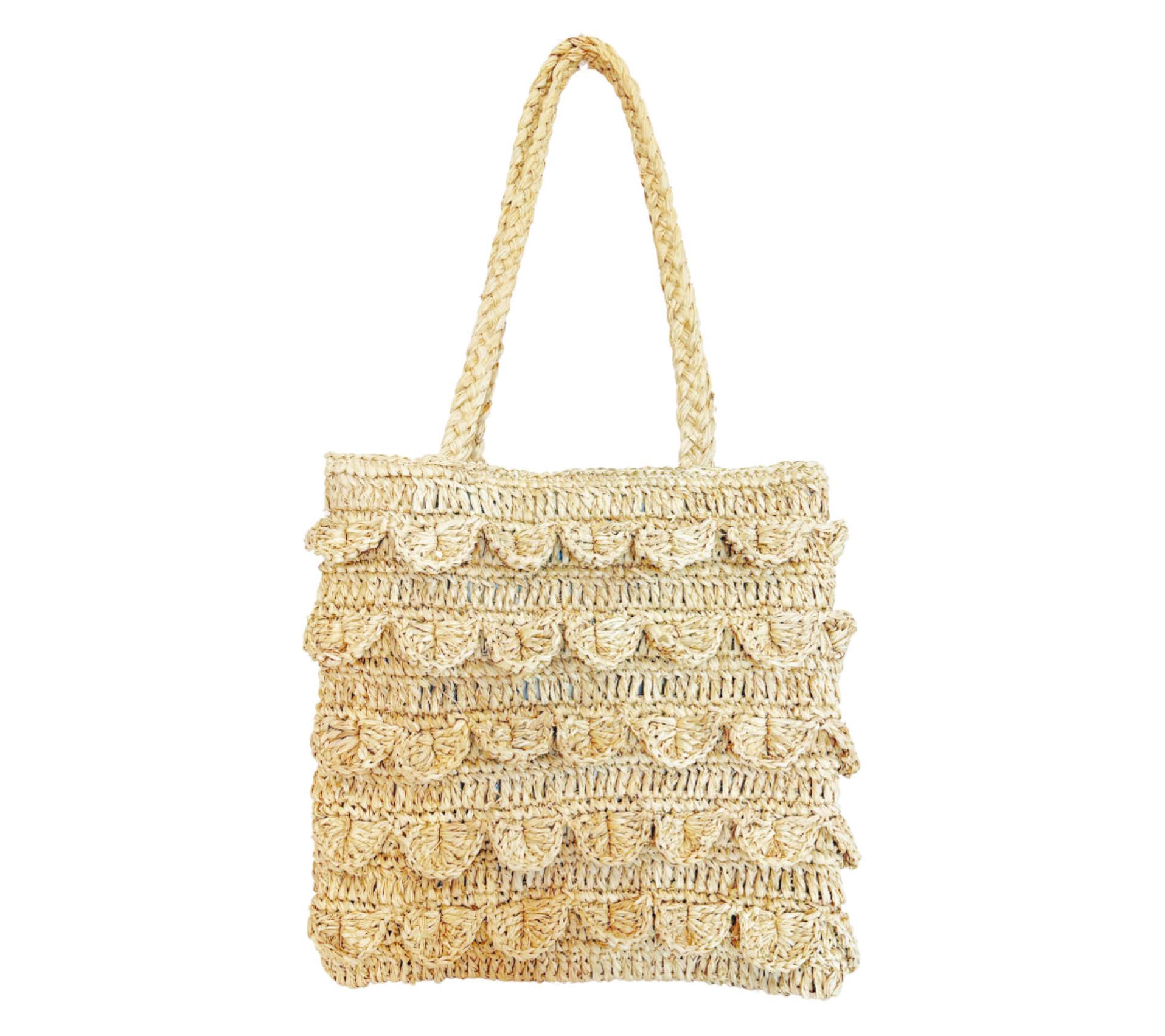 Sunshine Tienda Cotton-Lined Ruffle Raffia Tote