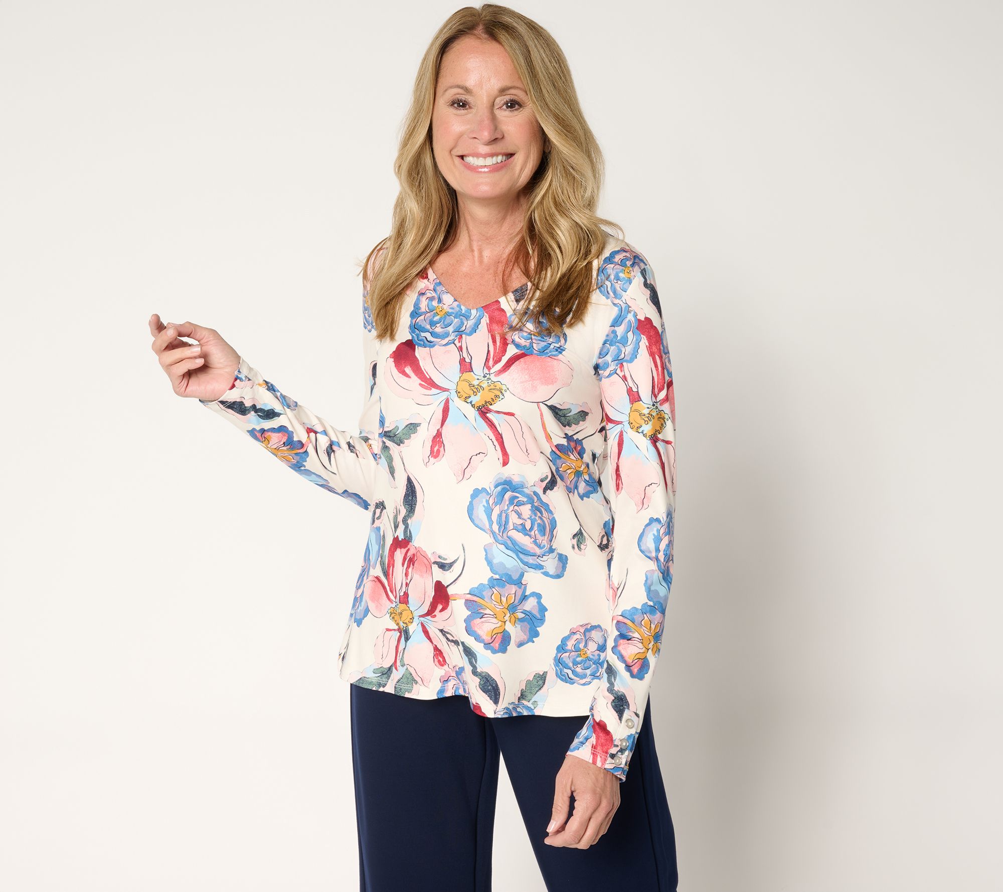 Attitudes by Renee Knit Print or Solid V-Neck Top