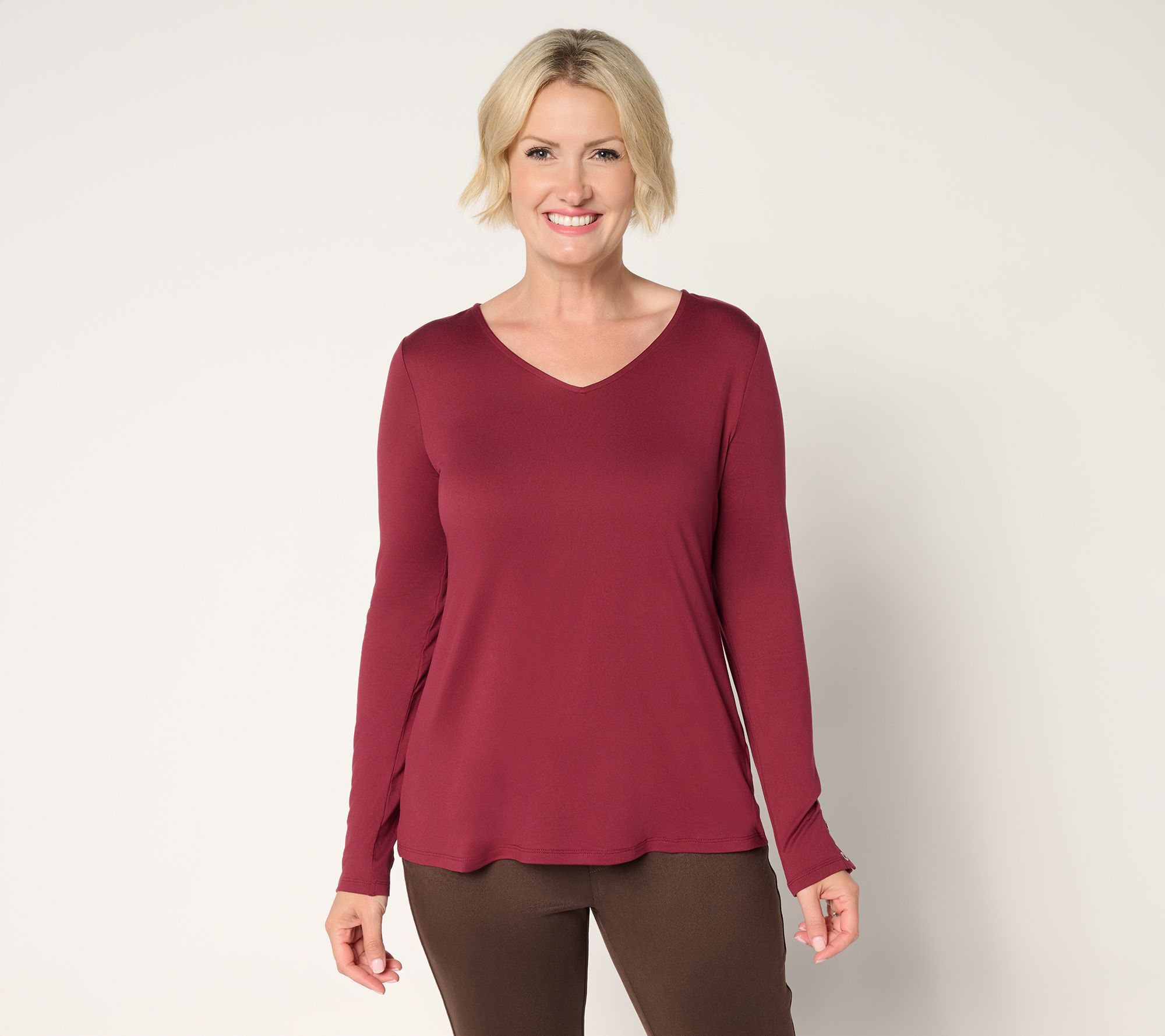Attitudes by Renee Knit Print or Solid V-Neck Top