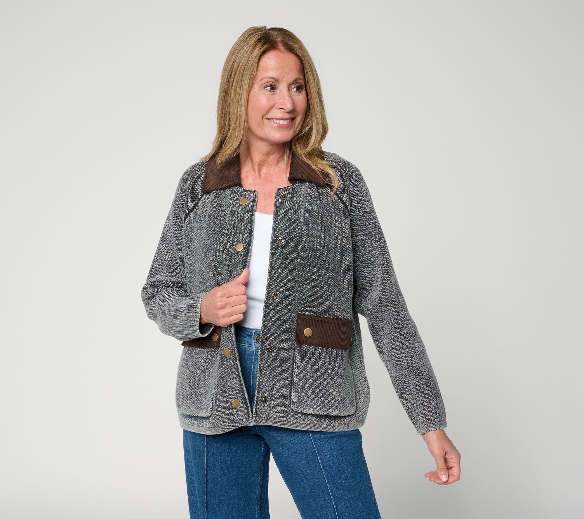 Me by Jennie Garth Porter Sweater Jacket with Cord Collar