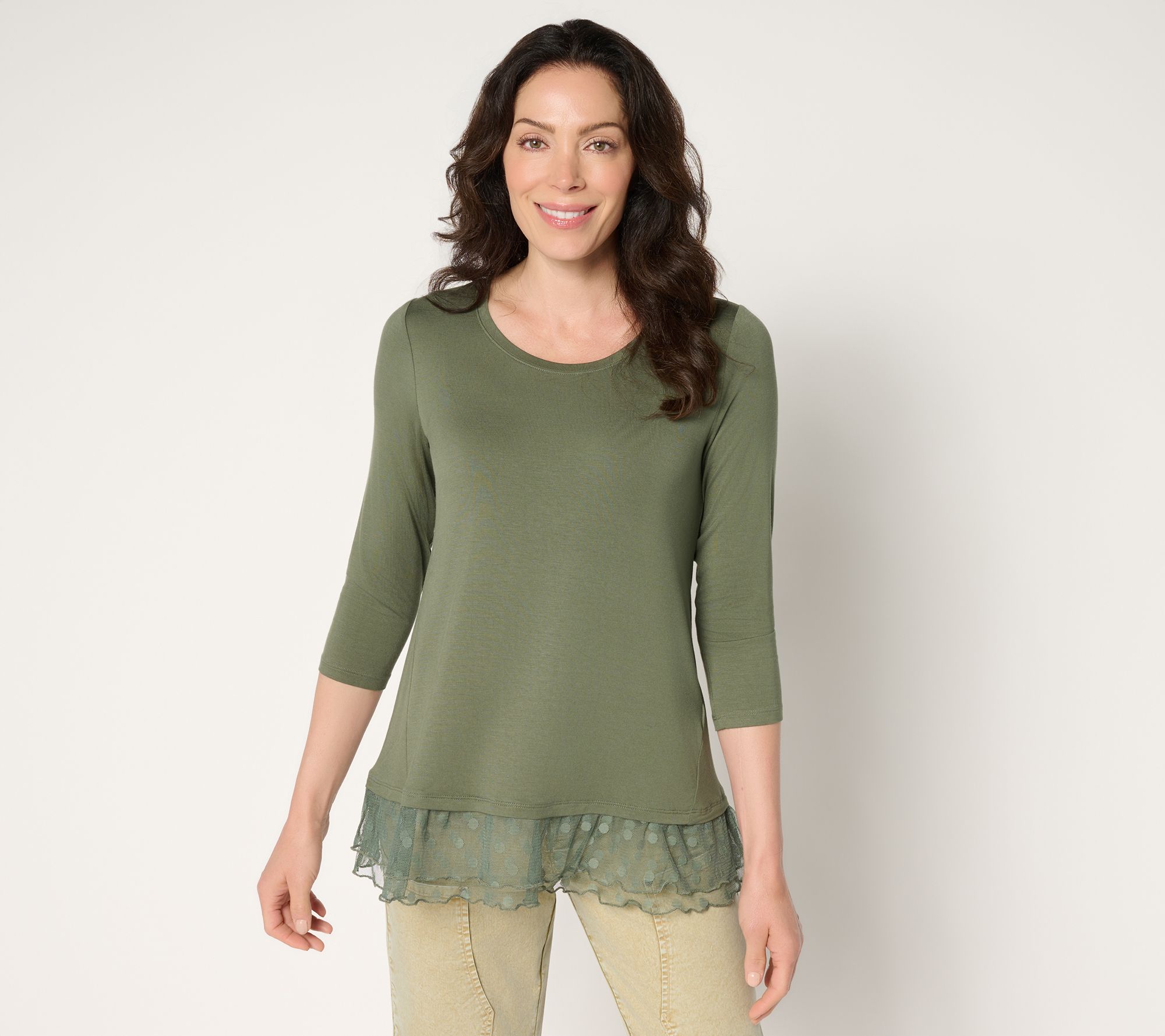 LOGO Layers by Lori Goldstein Petite 3/4 Sleeve Mesh Hem Top