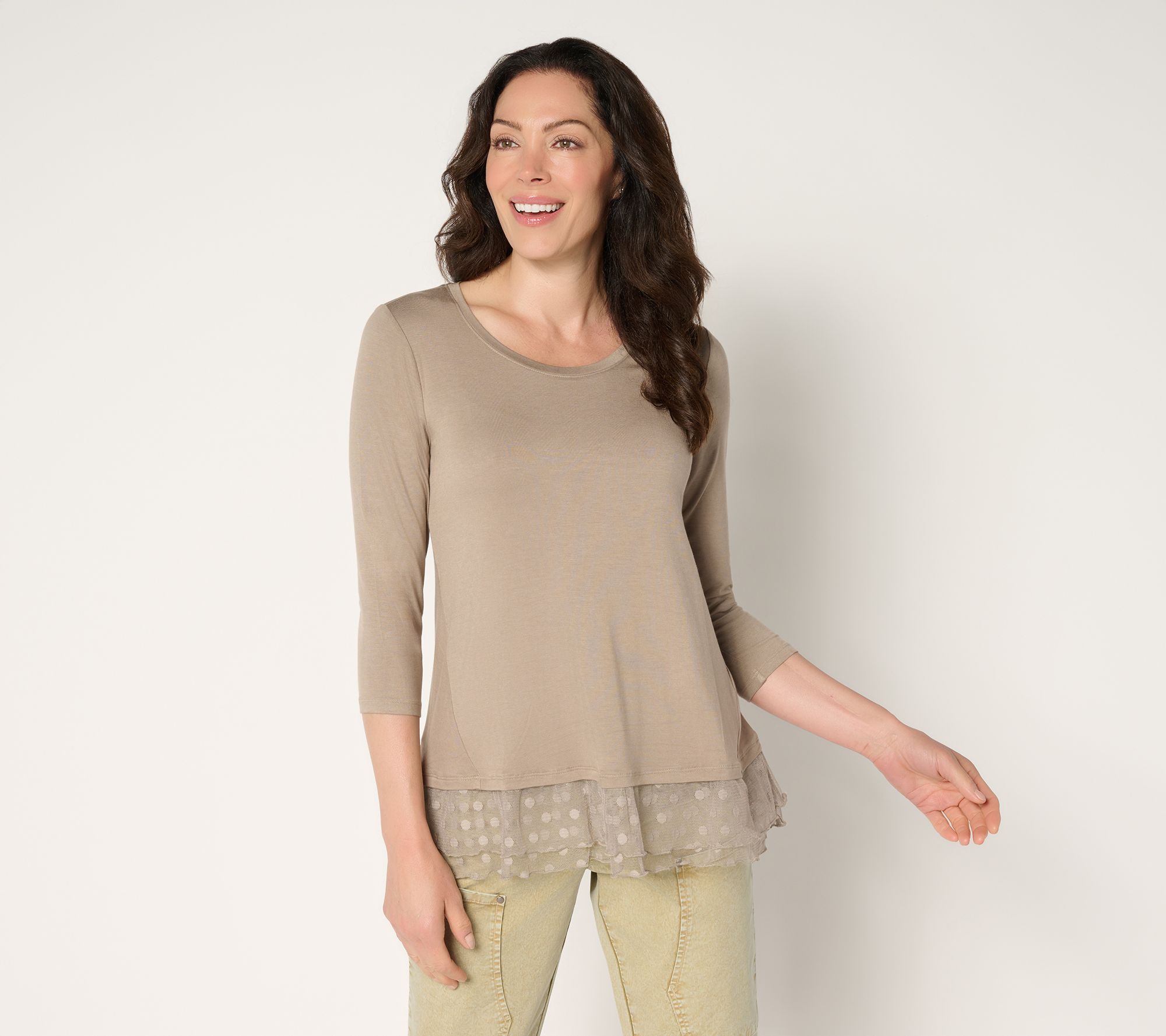 LOGO Layers by Lori Goldstein Petite 3/4 Sleeve Mesh Hem Top