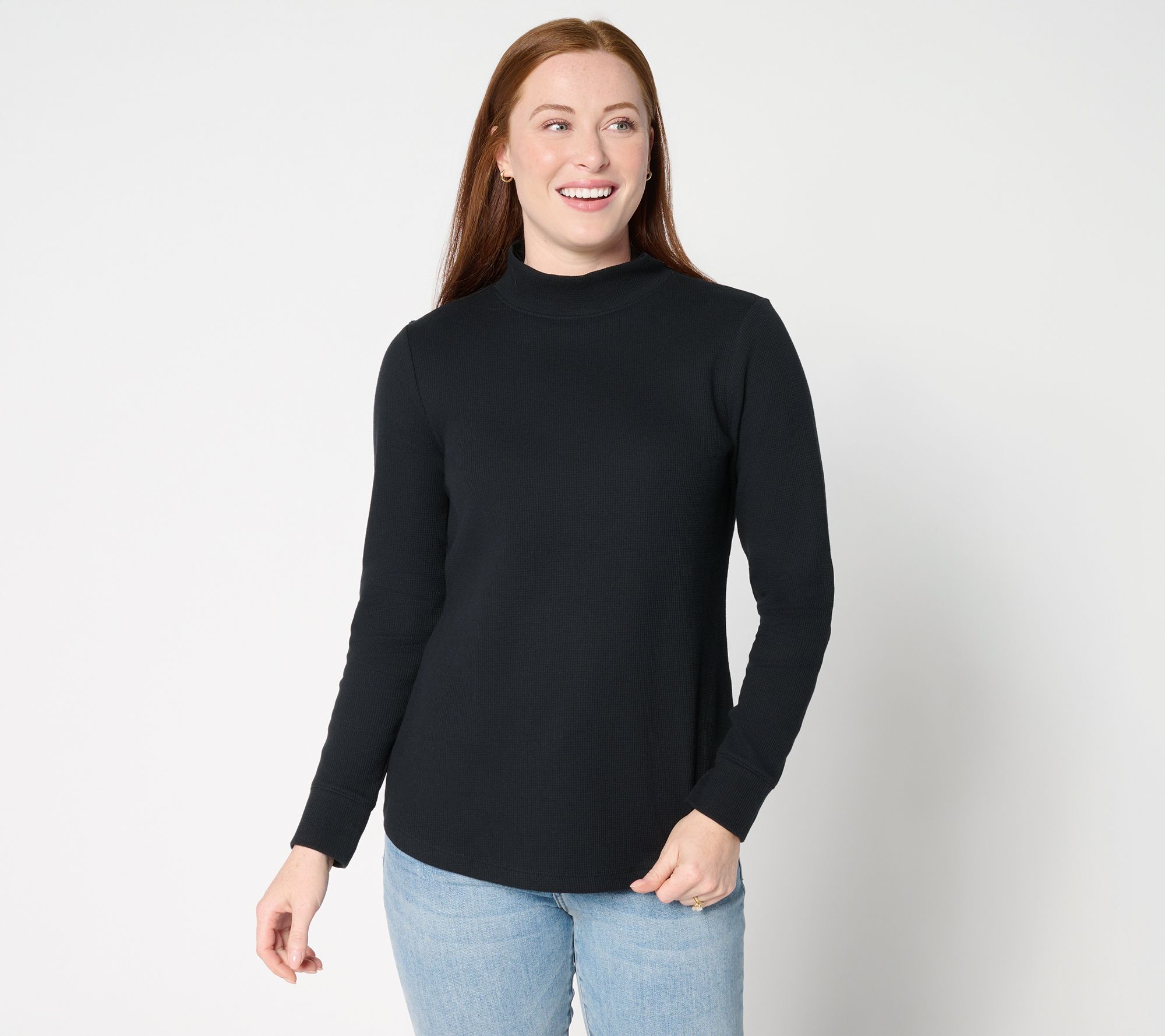 Denim & Co. Essentials Waffle Knit Mock Neck Top