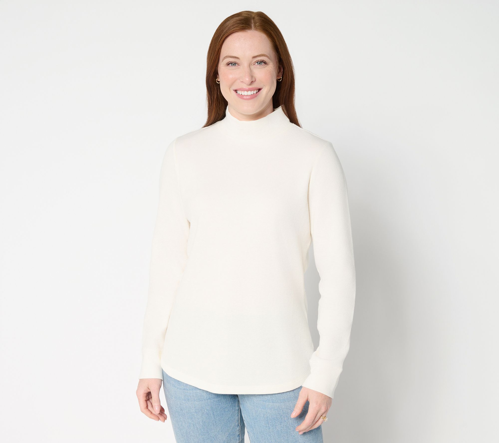 Denim & Co. Essentials Waffle Knit Mock Neck Top