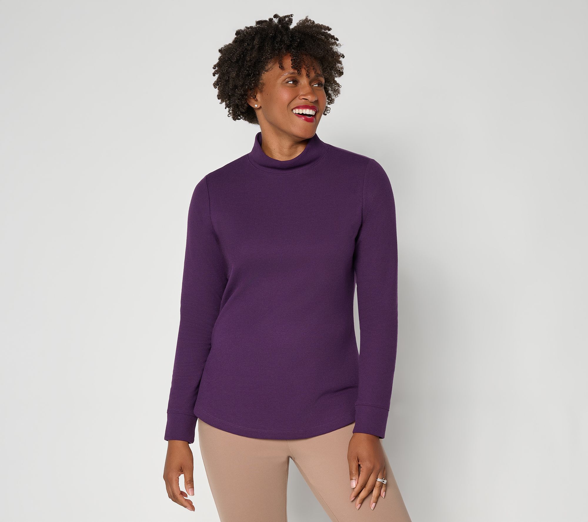 Denim & Co. Essentials Waffle Knit Mock Neck Top