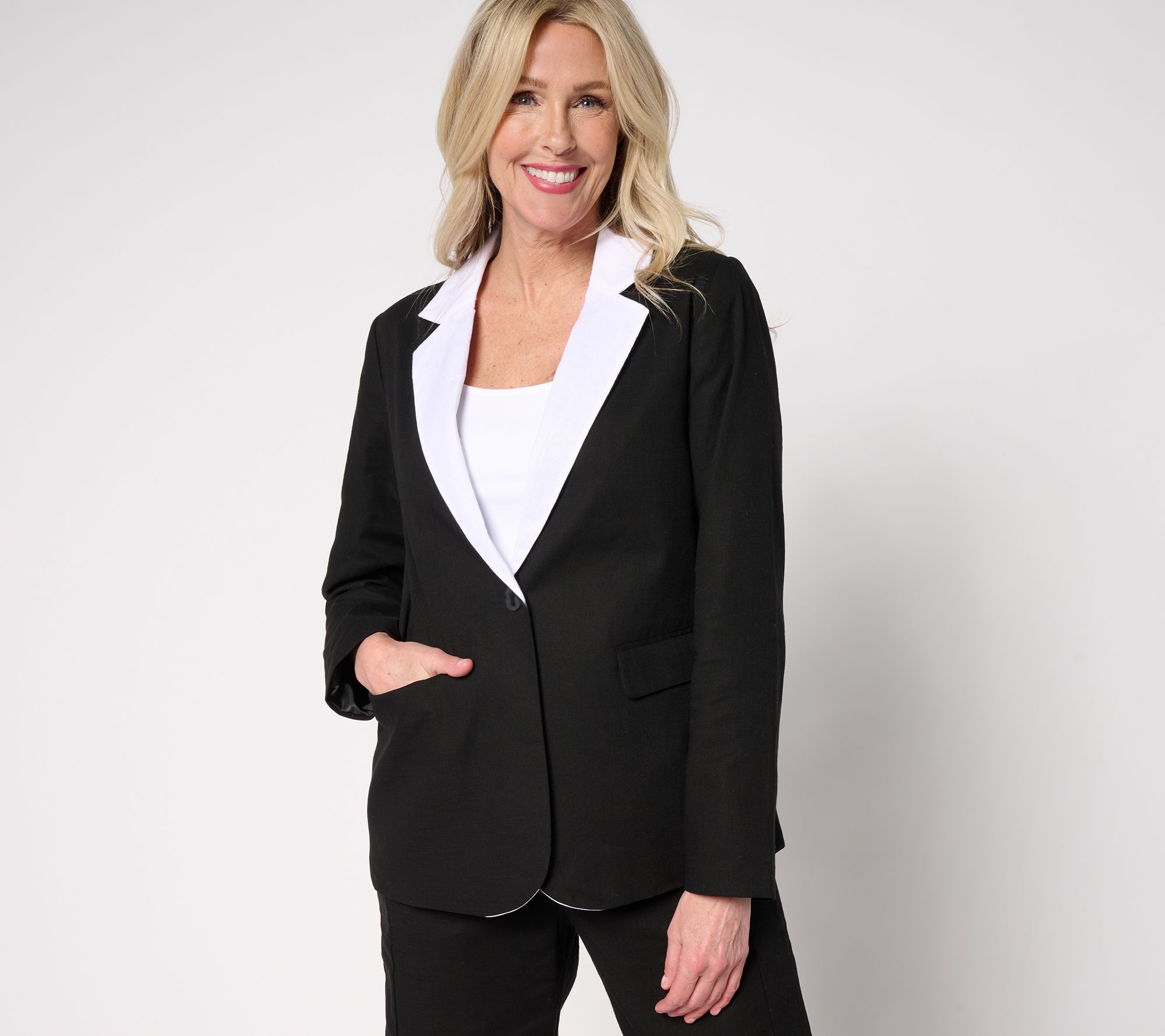 "As Is" by Stacy London Color Blocked Cotton Blazer