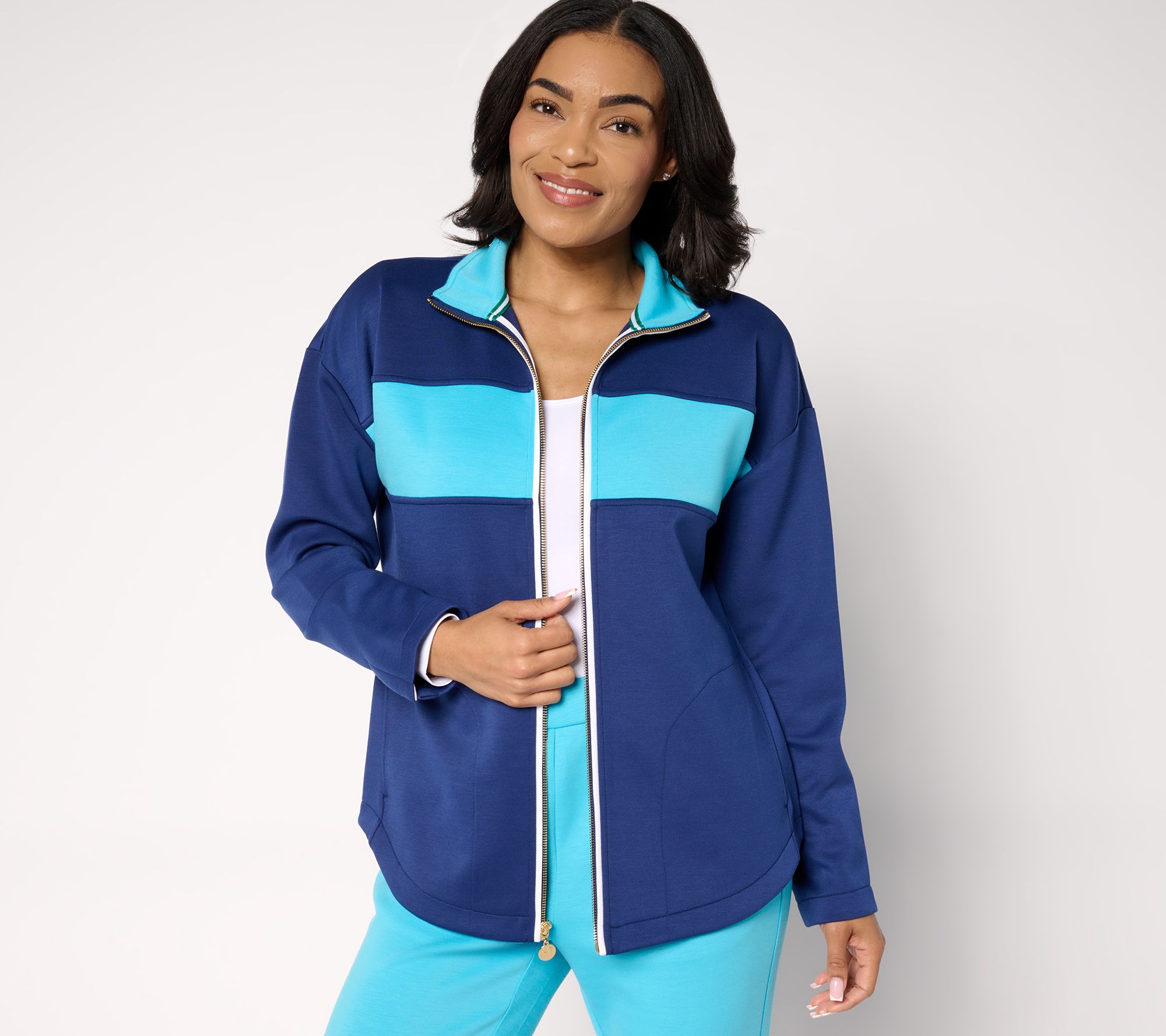 "As Is" Isaac Mizrahi Live! Clubhouse Color -Block Scuba Knit Jacket
