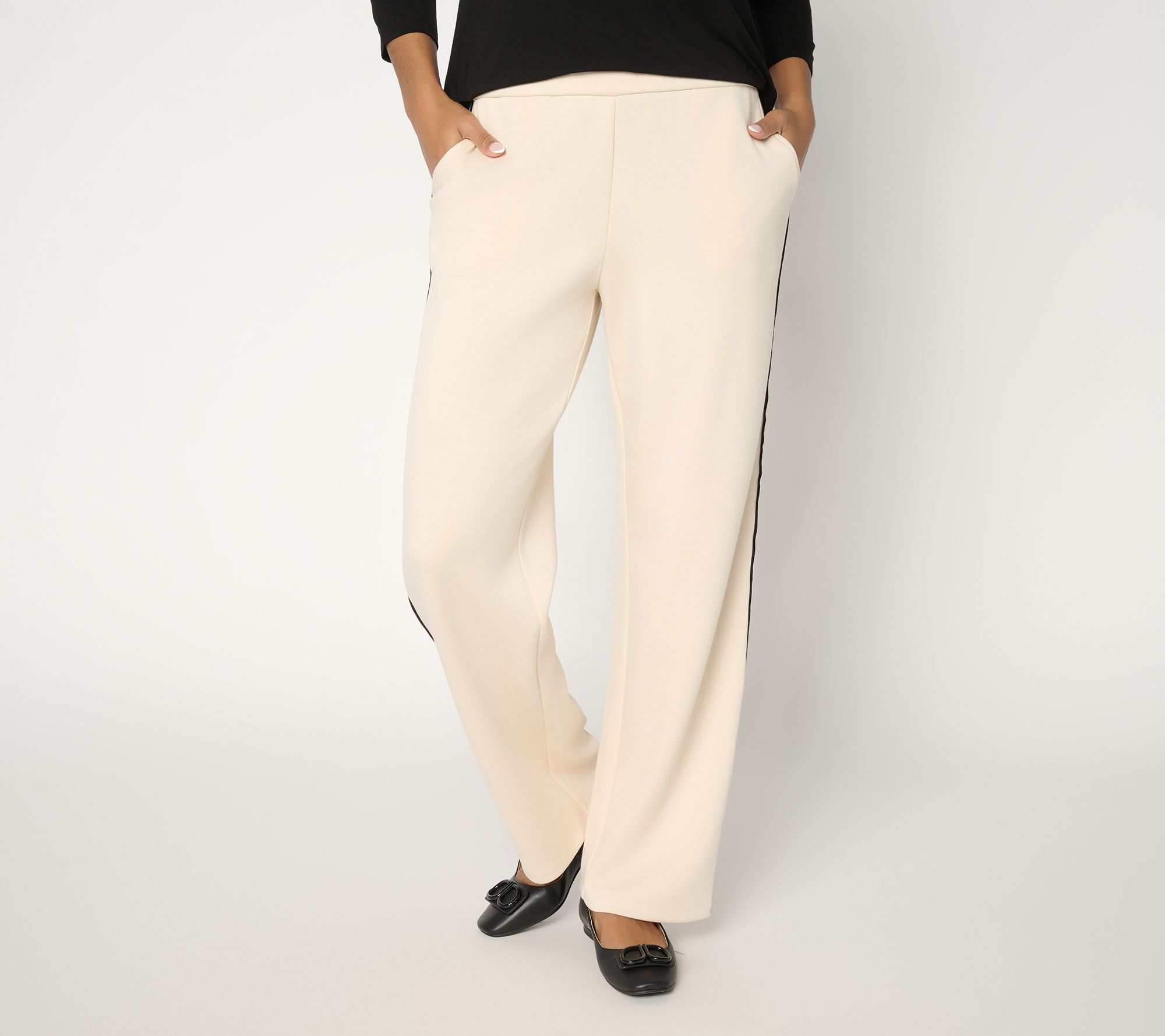 Susan Graver Weekend Regular Serene Knit Wide Leg Pant w/ Side Piping