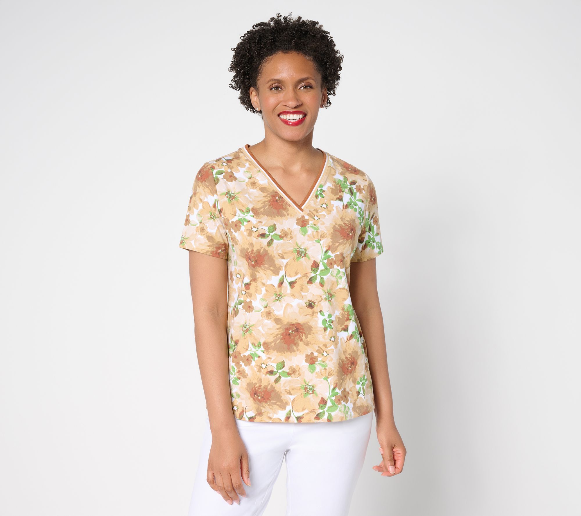 "As Is" Isaac Mizrahi Live! Printed V-Neck Flounce Sleeve Top