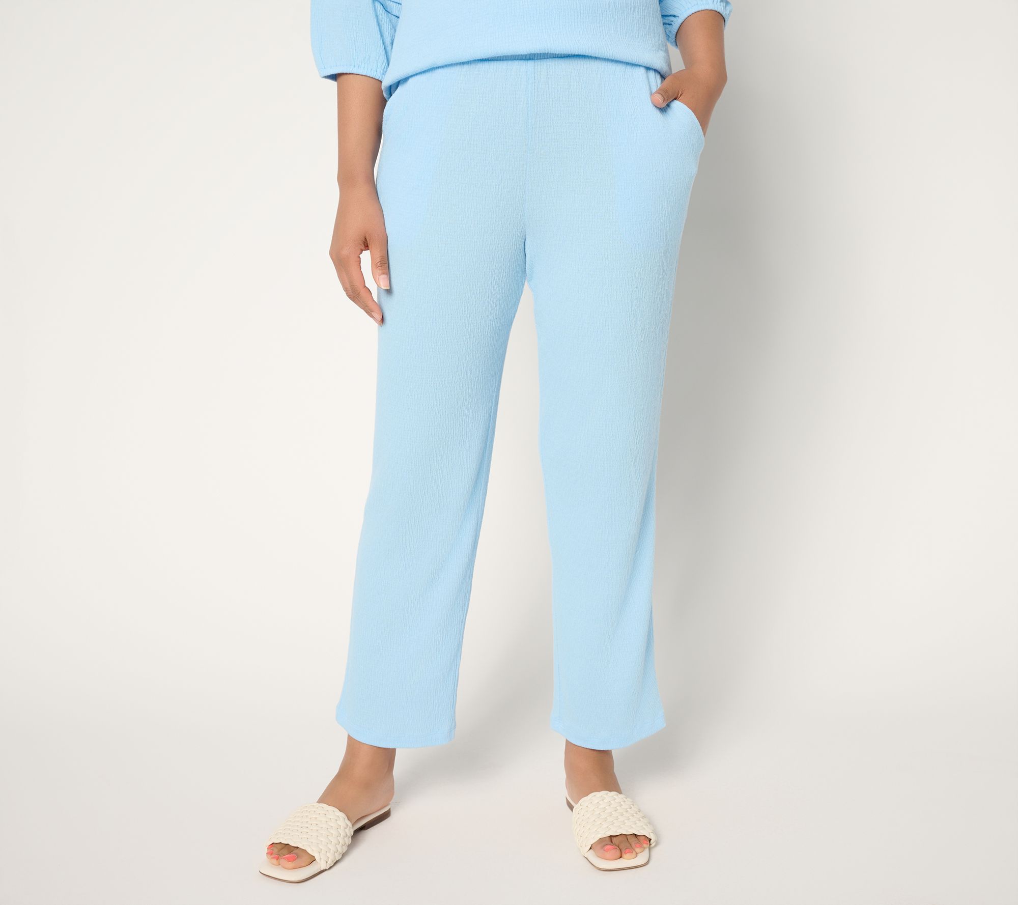 "As Is" Denim & Co. Beach Tall Knit Gauze Straight Leg Ankle Pant