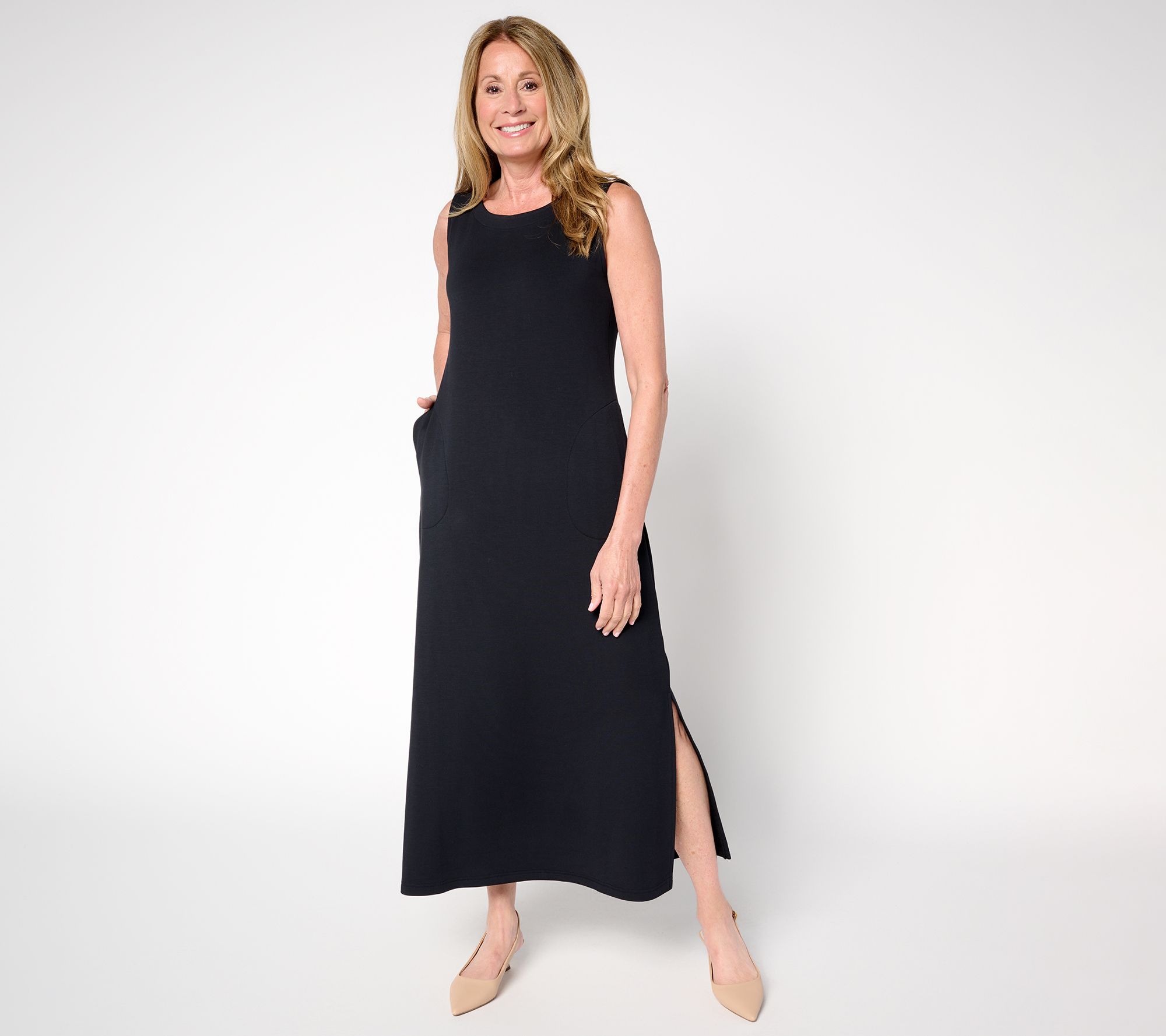 "As Is" Belle by Kim Gravel Reg ScubaLuxe Bateau Neck Maxi Dress